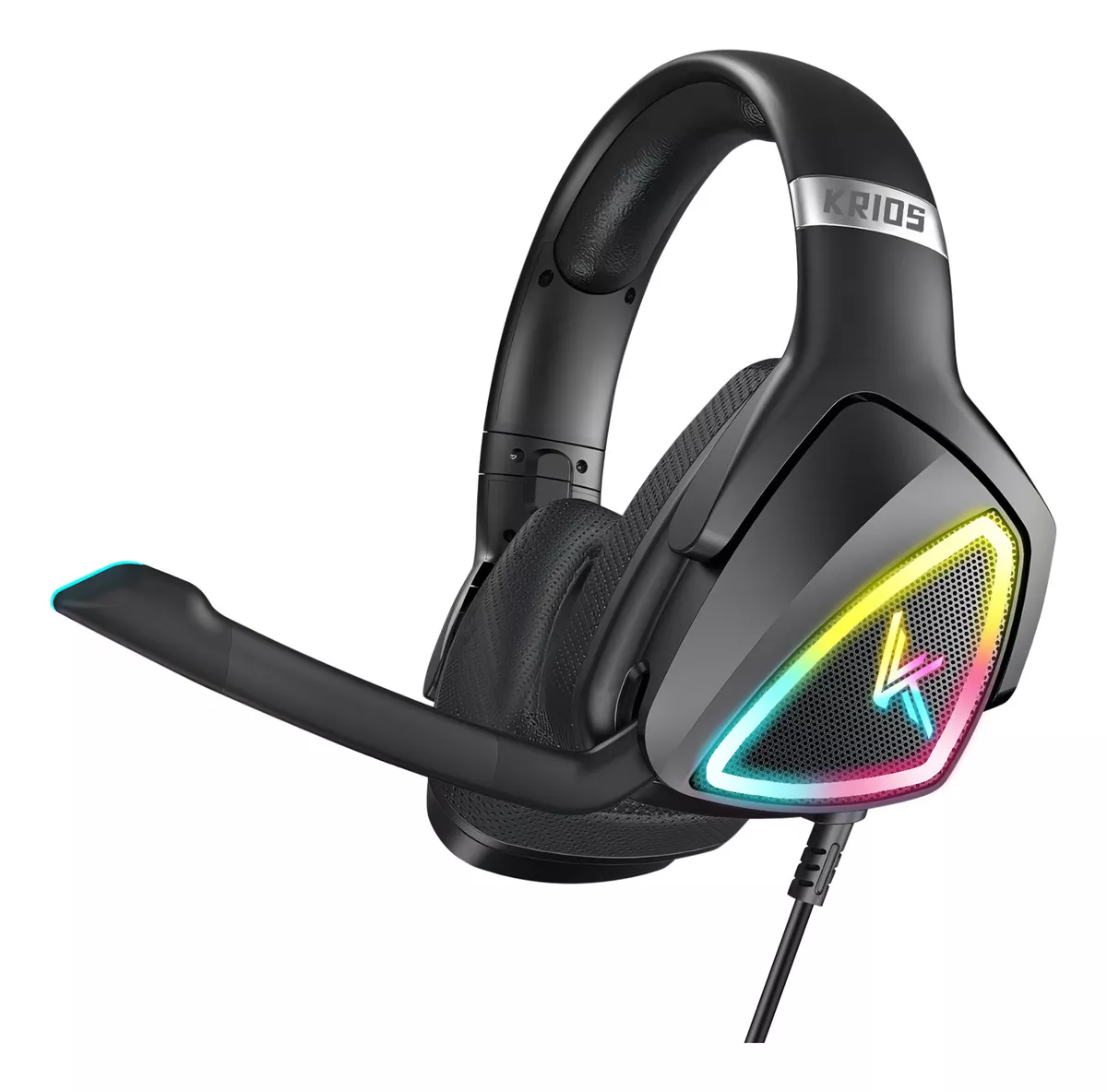 Audífonos Gamer KRIOS K7 Diadema Gaming Headset Gamer Con Microfono Led Rgb Para Xbox Pc Ps4 Color Negro