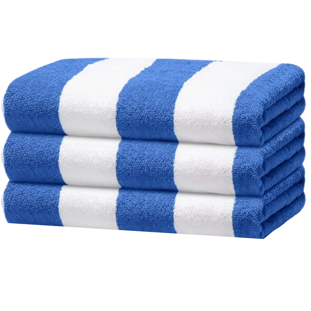 Toallas de Rayas Azules, Juego de 3 Toallas para alberca, Playa, SPA, Jacuzzi, Sauna y Uso Interior y Exterior (Azul) Extra Suaves y absorbentes 100x180cm 500gr 100% Poliester Microfibra