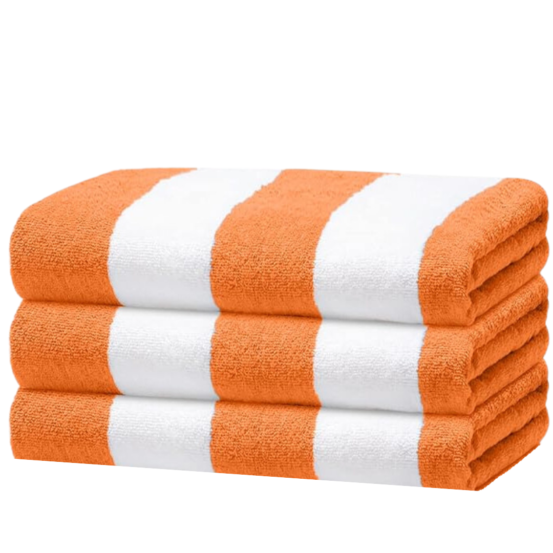 Toallas de Rayas Naranjas, Juego de 3 Toallas para alberca, Playa, SPA, Jacuzzi, Sauna y Uso Interior y Exterior Extra Suaves y absorbentes 100x180cm 500gr 100% Poliester Microfibra.