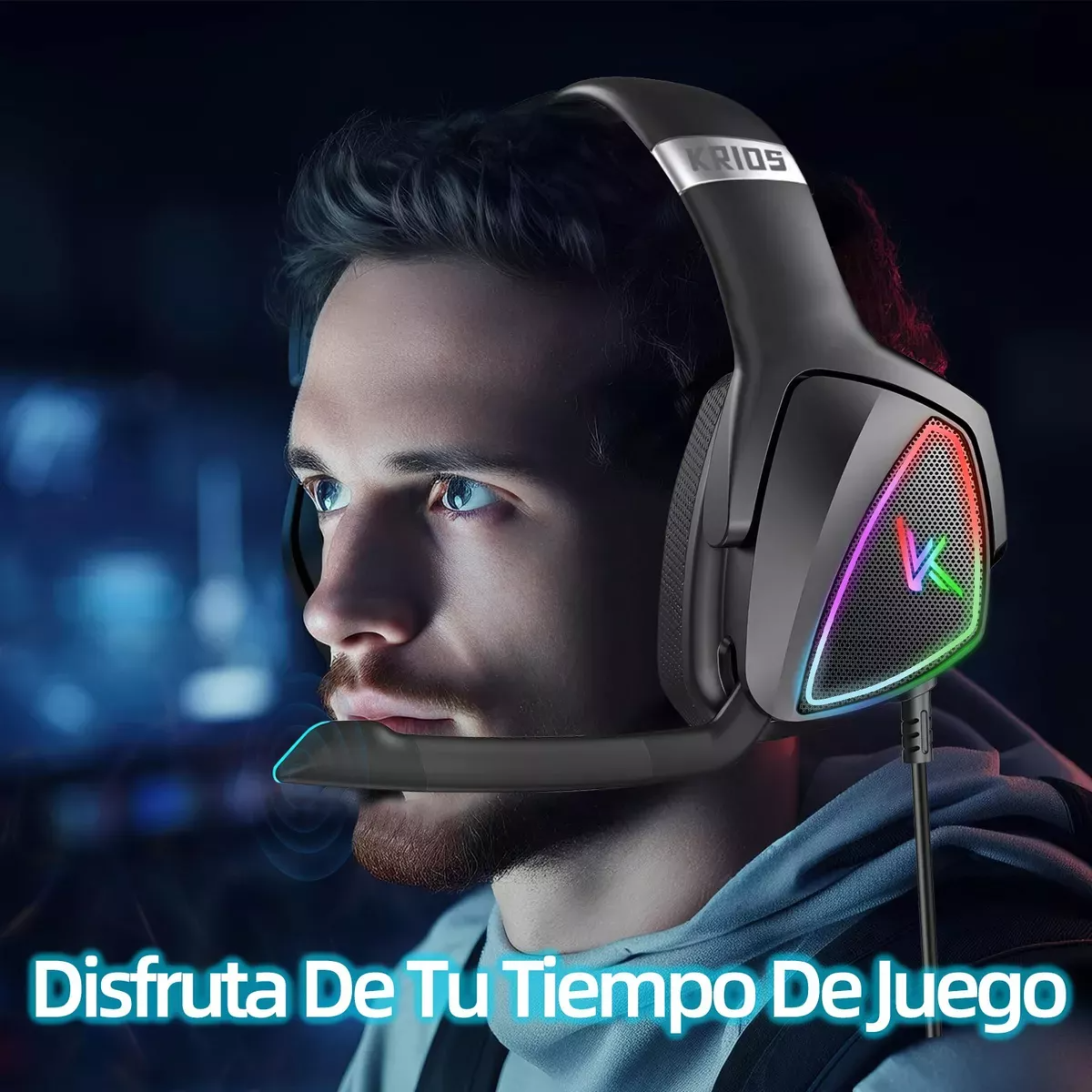 Audífonos Gamer KRIOS K7 Diadema Gaming Headset Gamer Con Microfono Led Rgb Para Xbox Pc Ps4 Color Negro