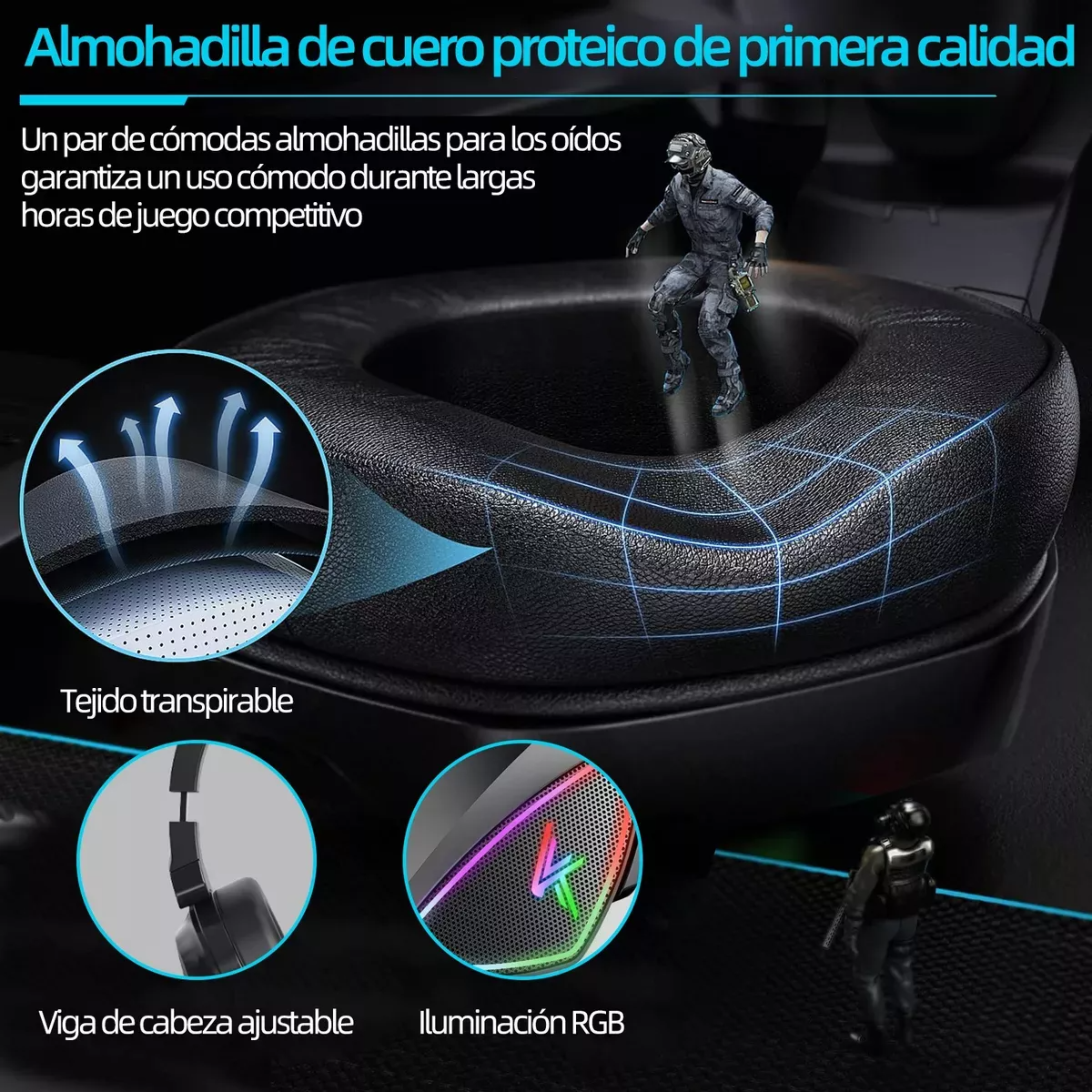 Audífonos Gamer KRIOS K7 Diadema Gaming Headset Gamer Con Microfono Led Rgb Para Xbox Pc Ps4 Color Negro