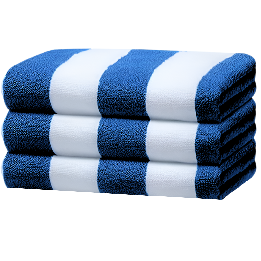 Toallas de Rayas Azul Marino, Juego de 3 Toallas para alberca, Playa, SPA, Jacuzzi, Sauna y Uso Interior y Exterior (Azul) Extra Suaves y absorbentes 100x180cm 500gr 100% Poliester Microfibra