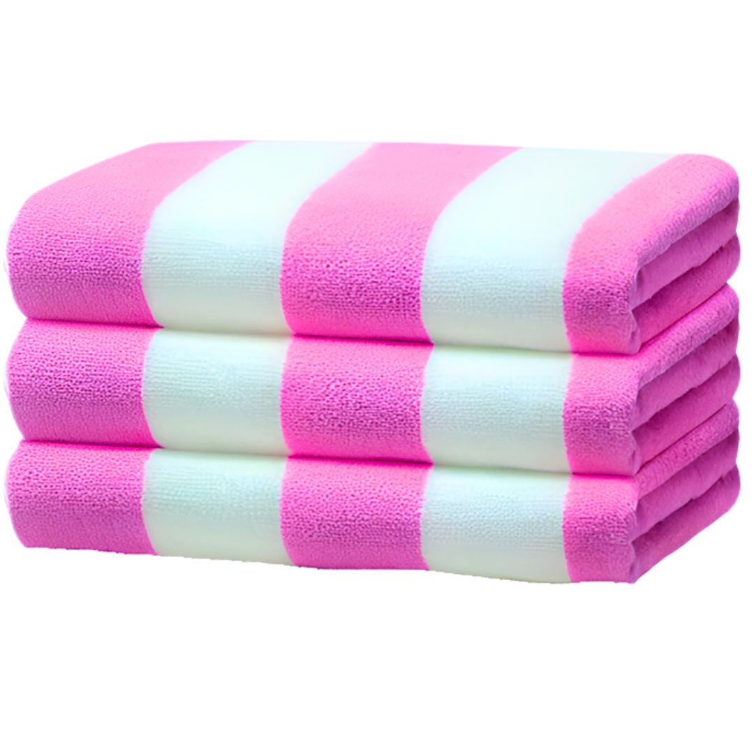 Toallas de Rayas Rosa, Juego de 3 Toallas para alberca, Playa, SPA, Jacuzzi, Sauna y Uso Interior y Exterior Extra Suaves y absorbentes 100x180cm 500gr 100% Poliester Microfibra Marca: Genérico