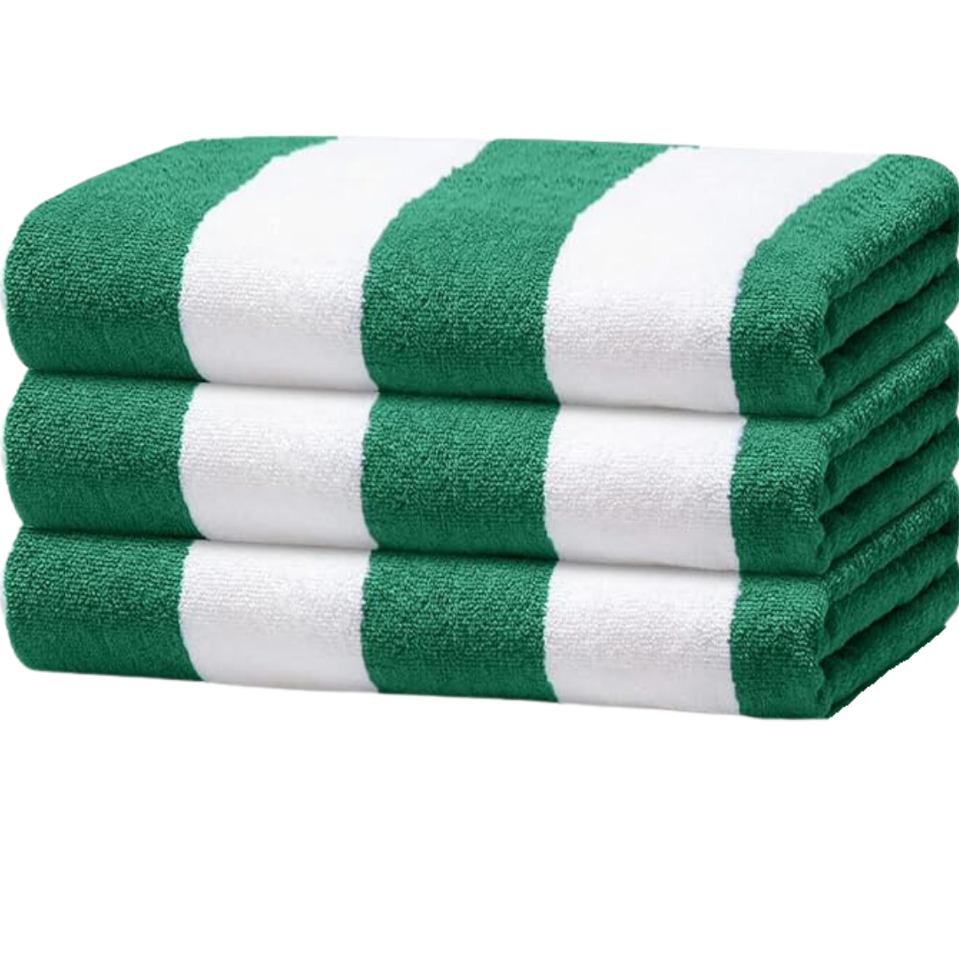 Toallas de Rayas Verdes, Juego de 3 Toallas para alberca, Playa, SPA, Jacuzzi, Sauna y Uso Interior y Exterio. Extra Suaves y absorbentes 100x180cm 500gr 100% Poliester Microfibra