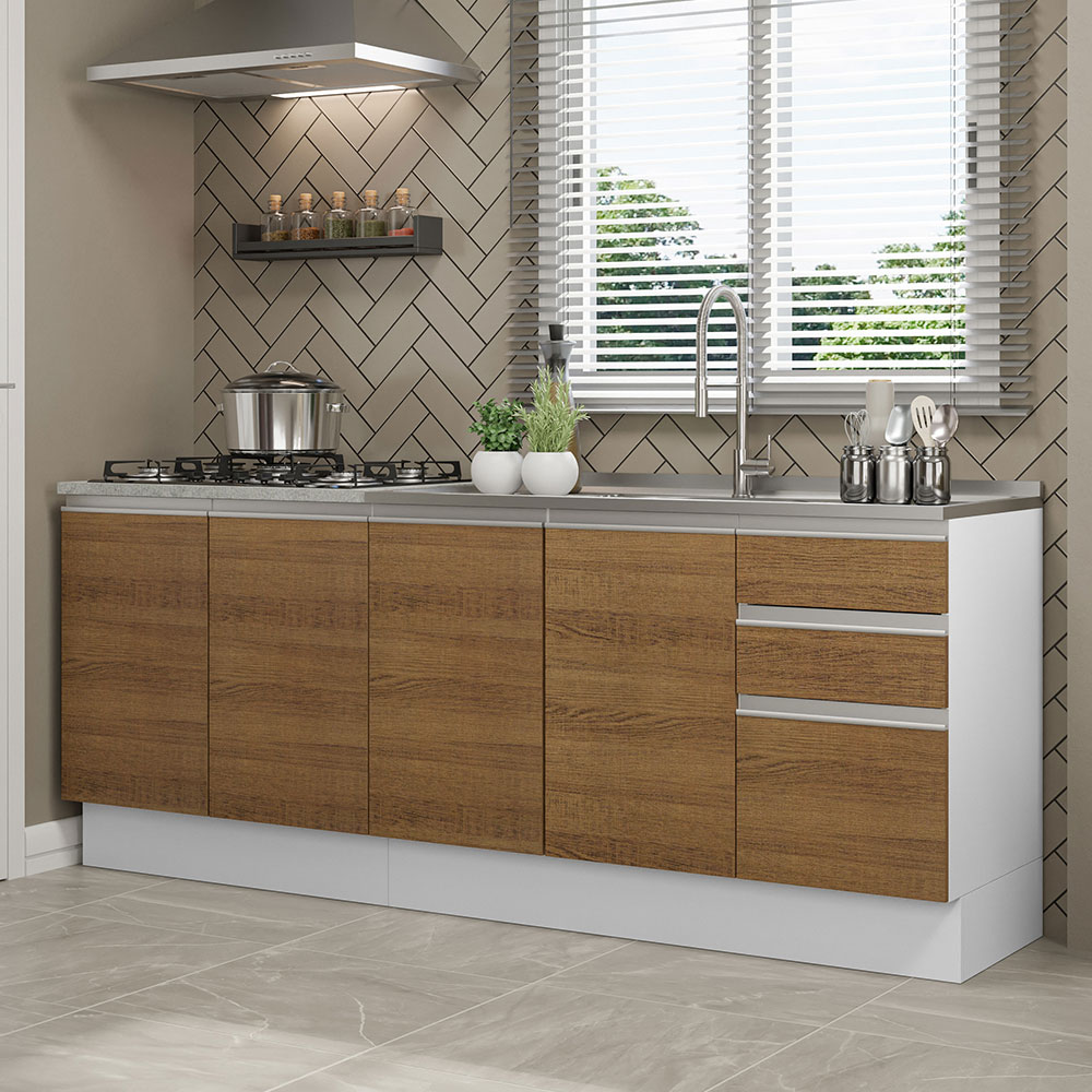Mueble de Cocina 200cm Con Tarja Glamy Blanco/Marron.