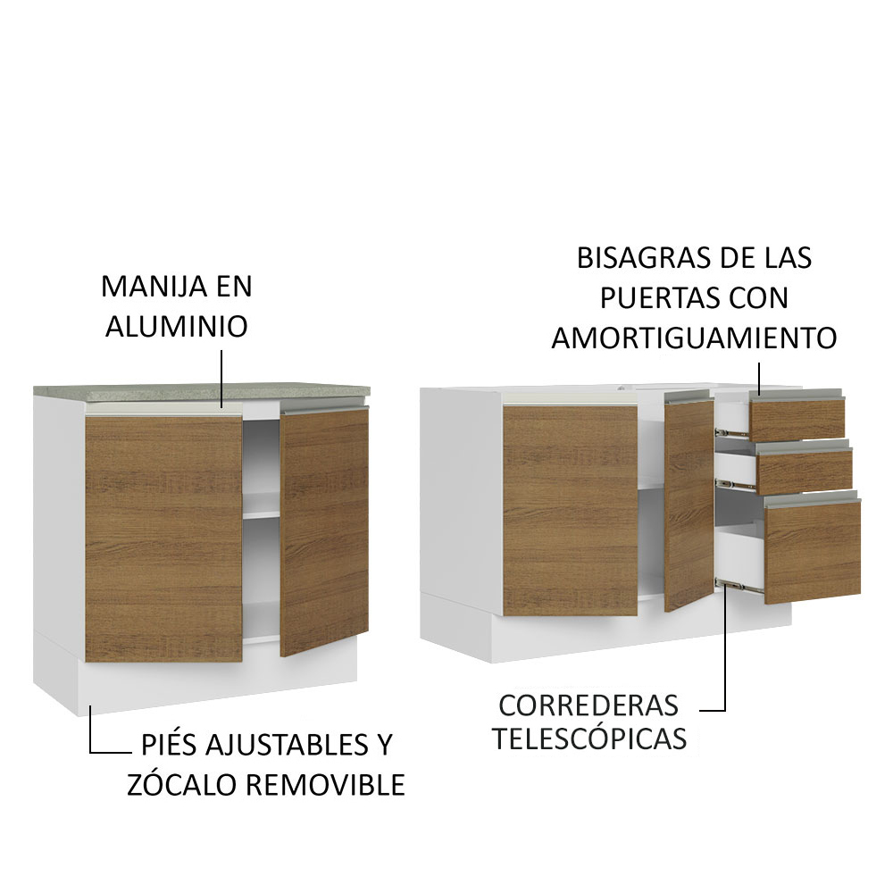 Mueble de Cocina 200cm Con Tarja Glamy Blanco/Marron.