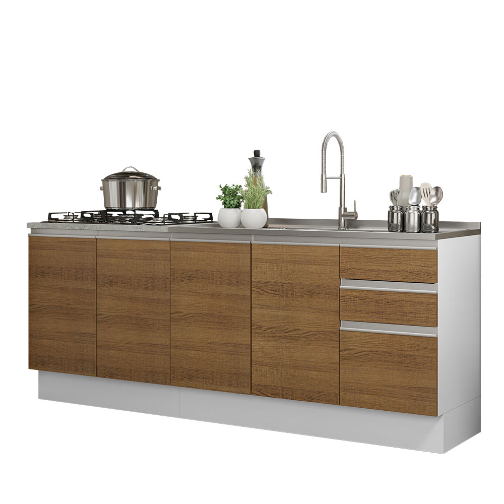 Mueble de Cocina 200cm Con Tarja Glamy Blanco/Marron.