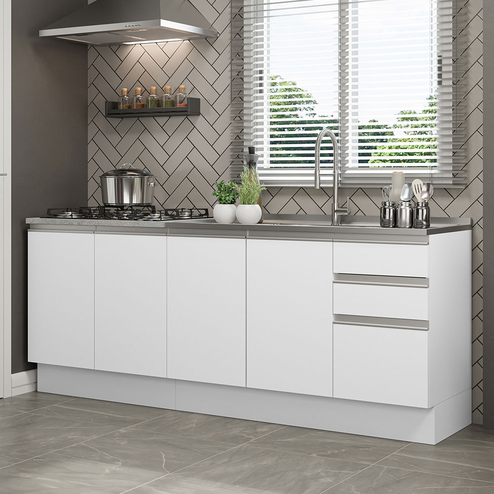 Mueble de Cocina 200cm Con Tarja Glamy Blanco.