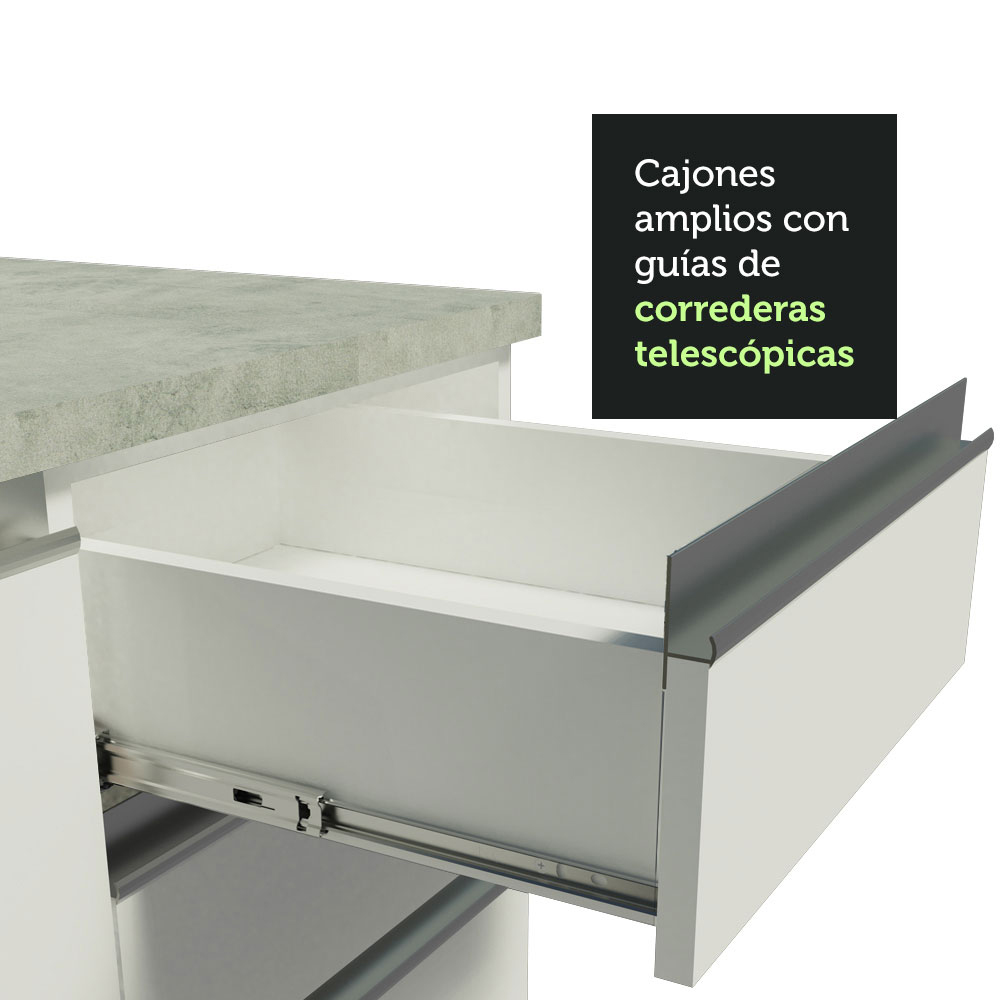 Mueble de Cocina 200cm Con Tarja Glamy Blanco.