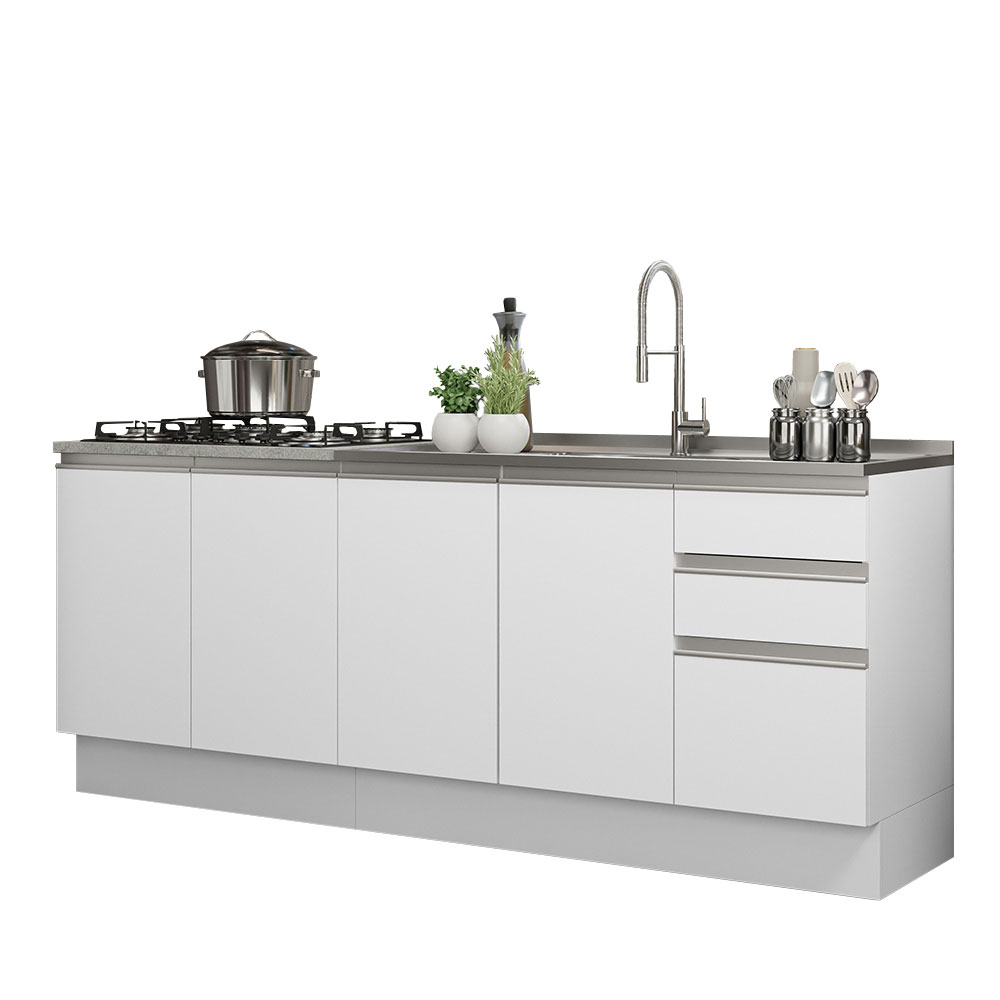 Mueble de Cocina 200cm Con Tarja Glamy Blanco.