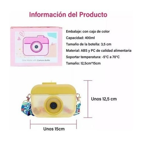 Cantimplora Niños Cámara Correa Escuela Agua Botella 2101 Lila