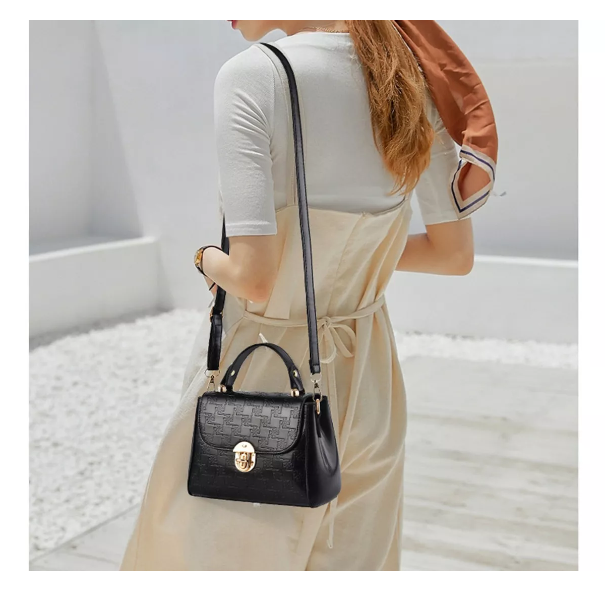 Bolsas De Mujer Bolsa Tote De Cuero Pu Color de la correa de hombro Negro Diseño de la tela lingel