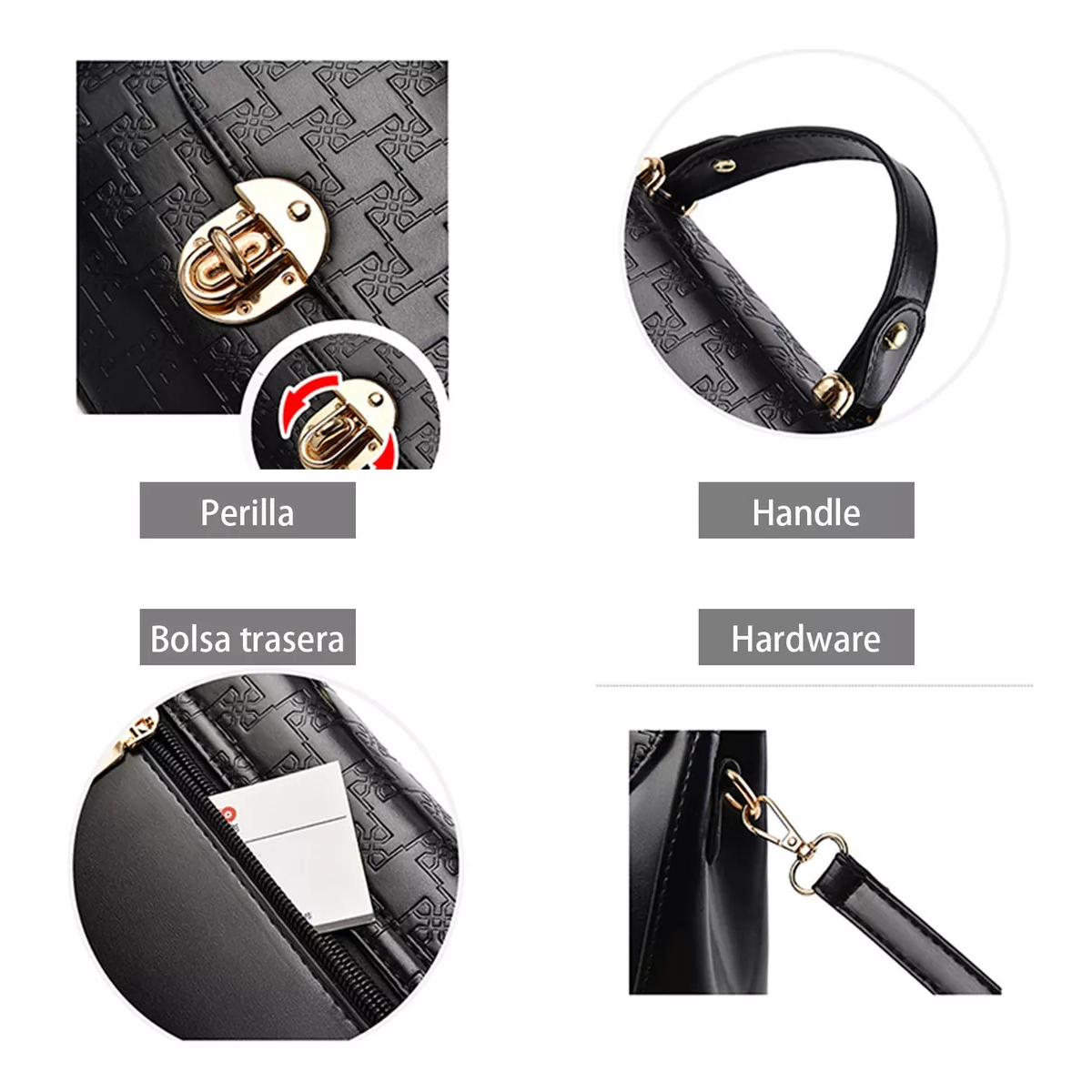 Bolsas De Mujer Bolsa Tote De Cuero Pu Color de la correa de hombro Negro Diseño de la tela lingel