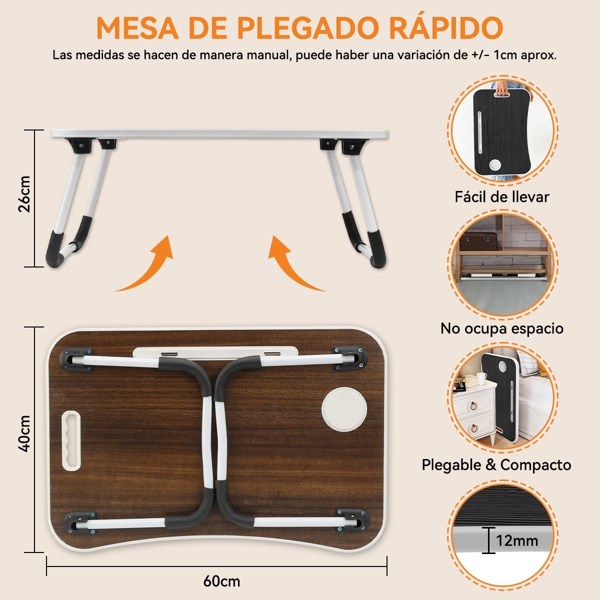 Mesa Para Cama Desayuno Plegable Notebook Laptop Portátil Multiusos NEGRO.