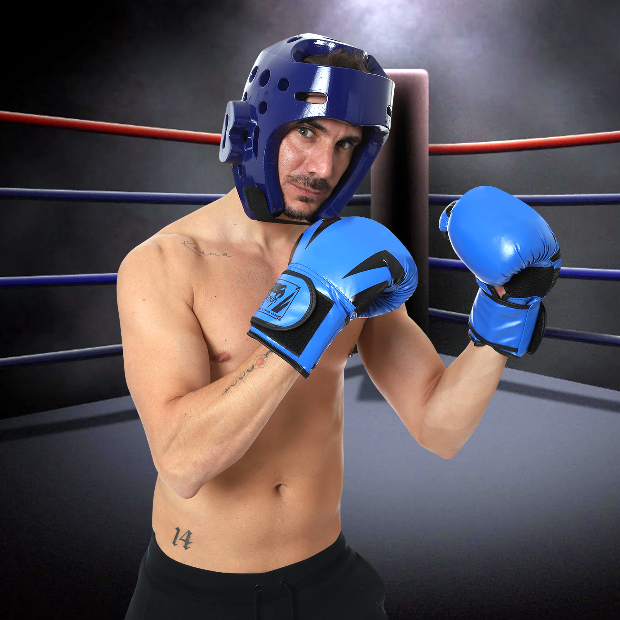 Casco Careta Abierto Taekwondo Box Ajustable Pomulo Protector Azul Chica Small.