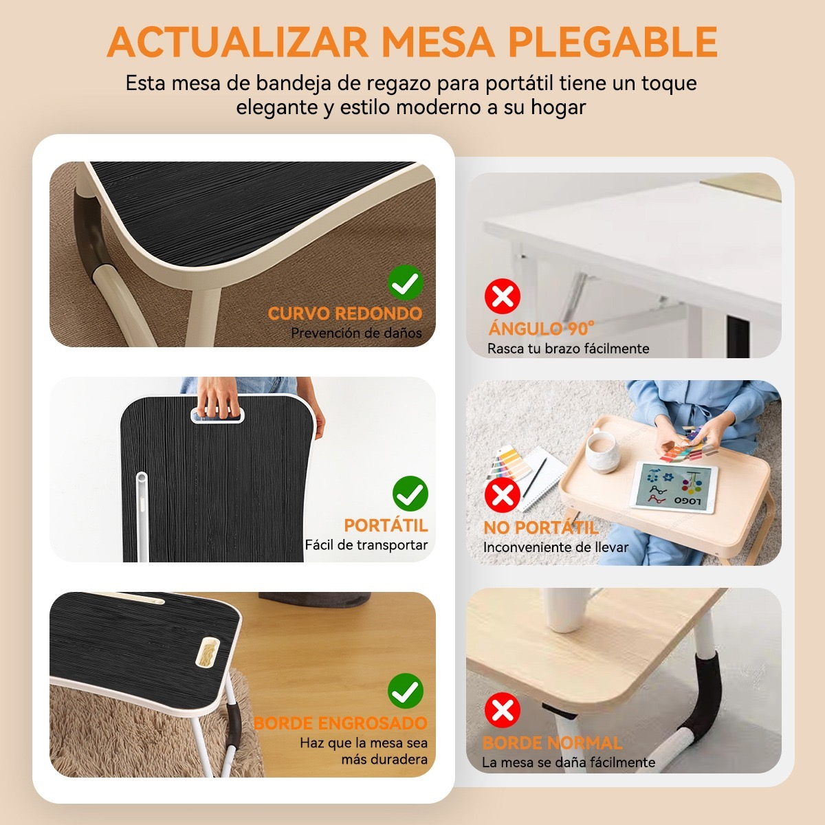 Mesa Para Cama Desayuno Plegable Notebook Laptop Portátil Multiusos NEGRO.