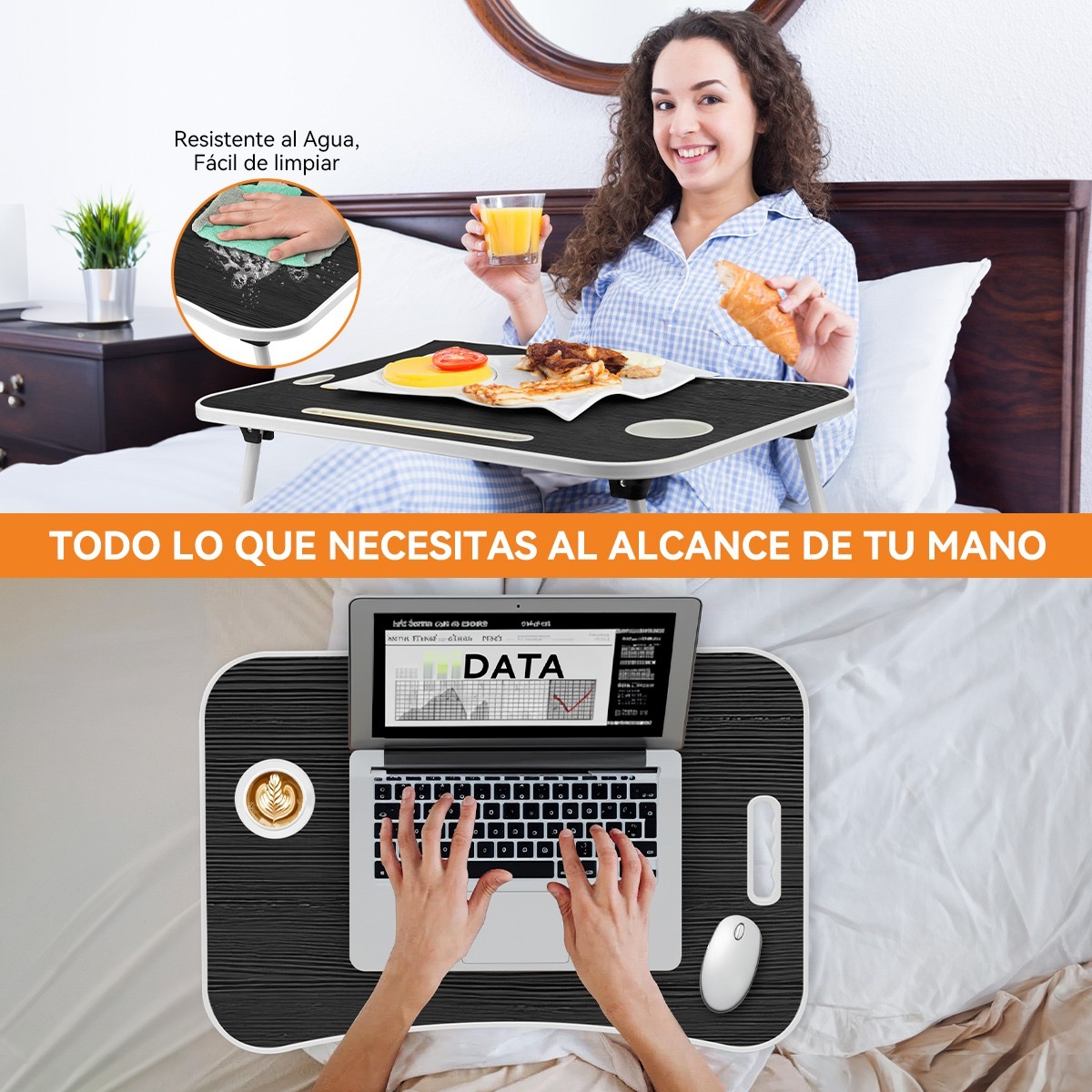 Mesa Para Cama Desayuno Plegable Notebook Laptop Portátil Multiusos NEGRO.