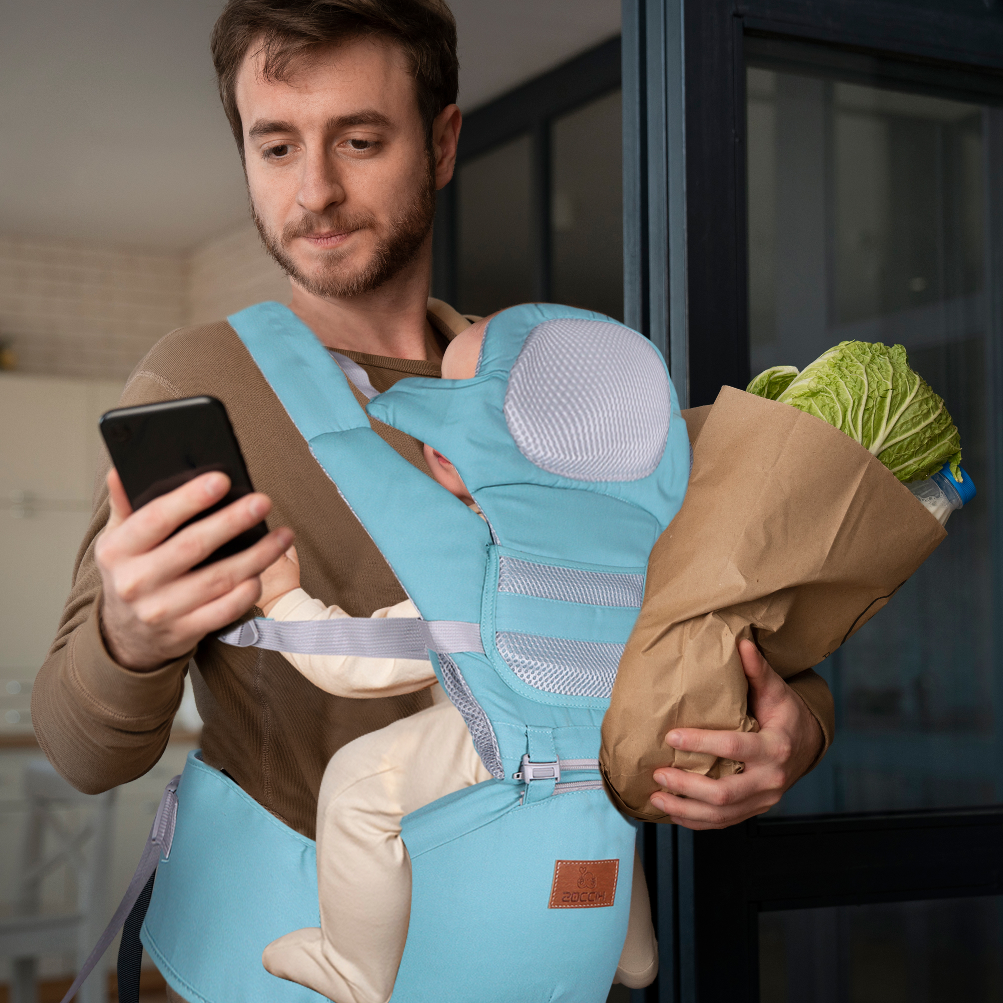 Mochila Cangurera Bebe Porta Bebes Ergonomica Multifuncional Color Azul cielo.