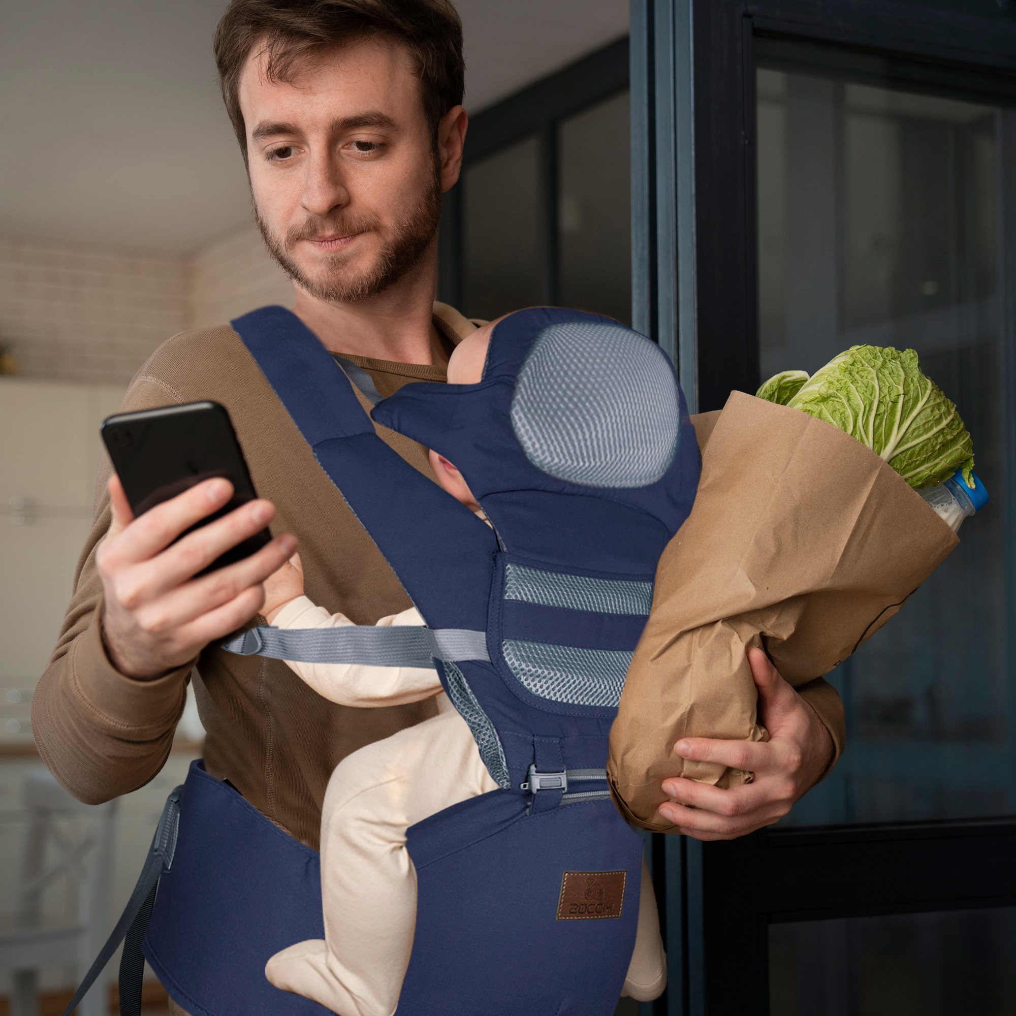 Mochila Cangurera Bebe Porta Bebes Ergonomica Multifuncional Color Azul marino.