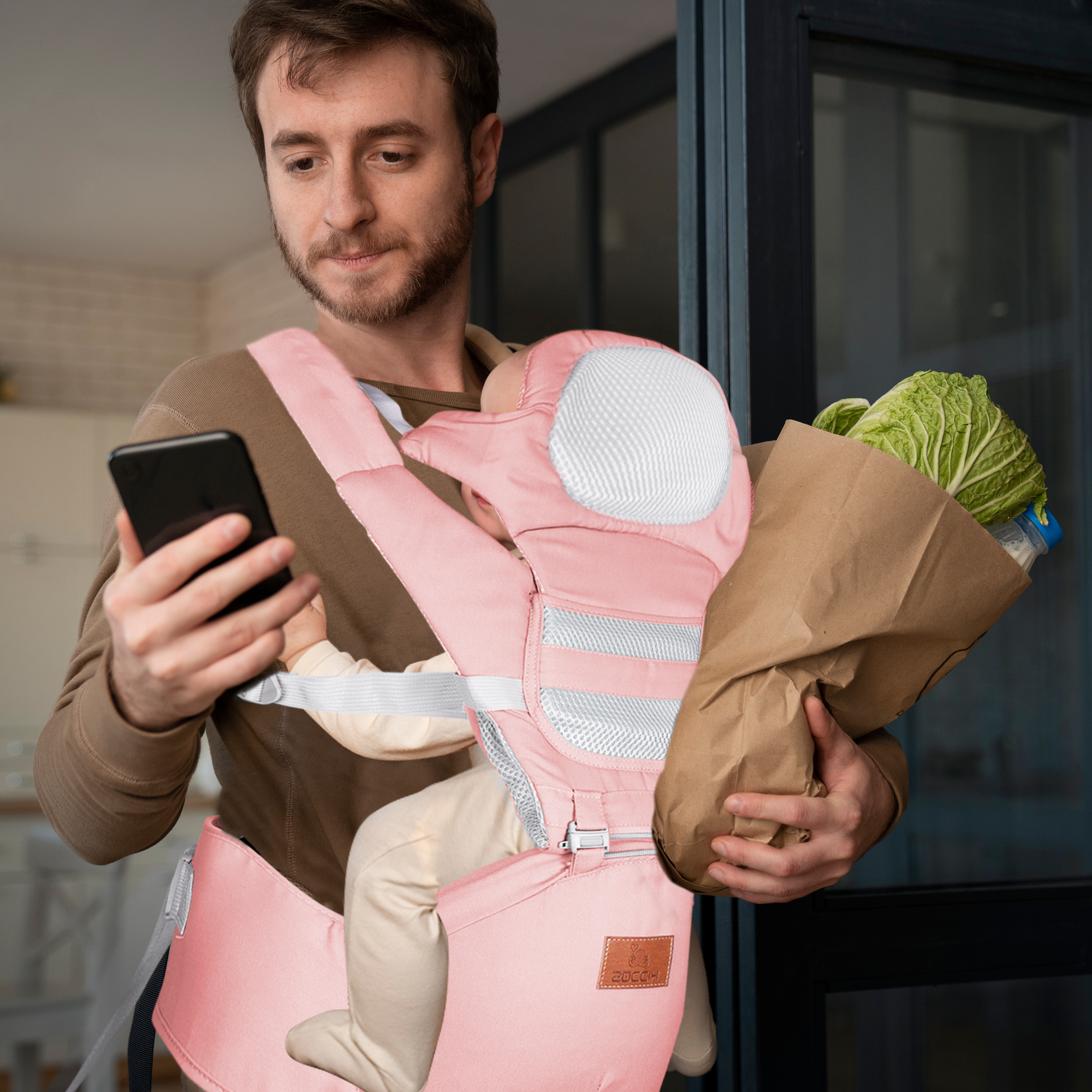 Mochila Cangurera Bebe Porta Bebes Ergonomica Multifuncional Color Rosa.