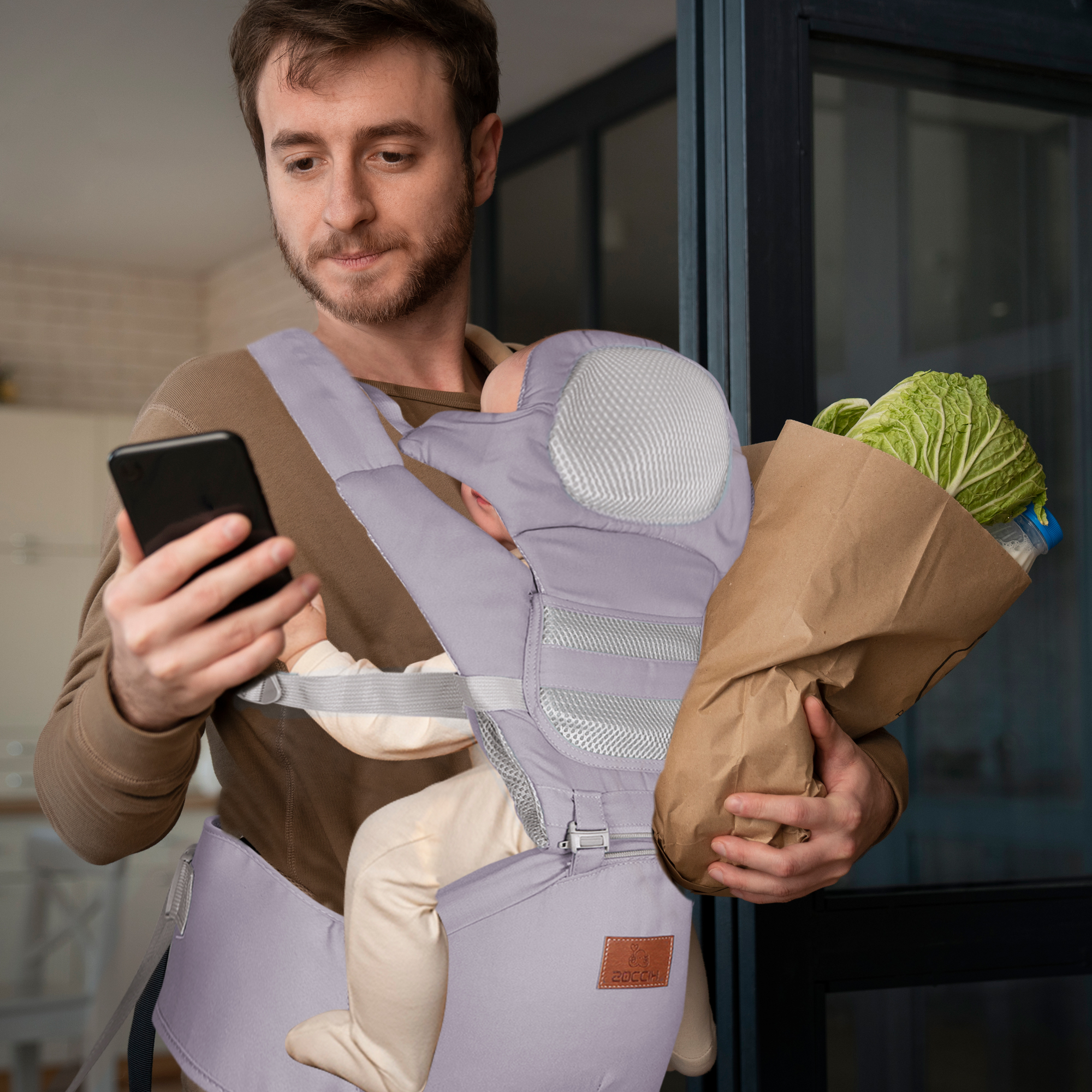 Mochila Cangurera Bebe Porta Bebes Ergonomica Multifuncional Color Gris.