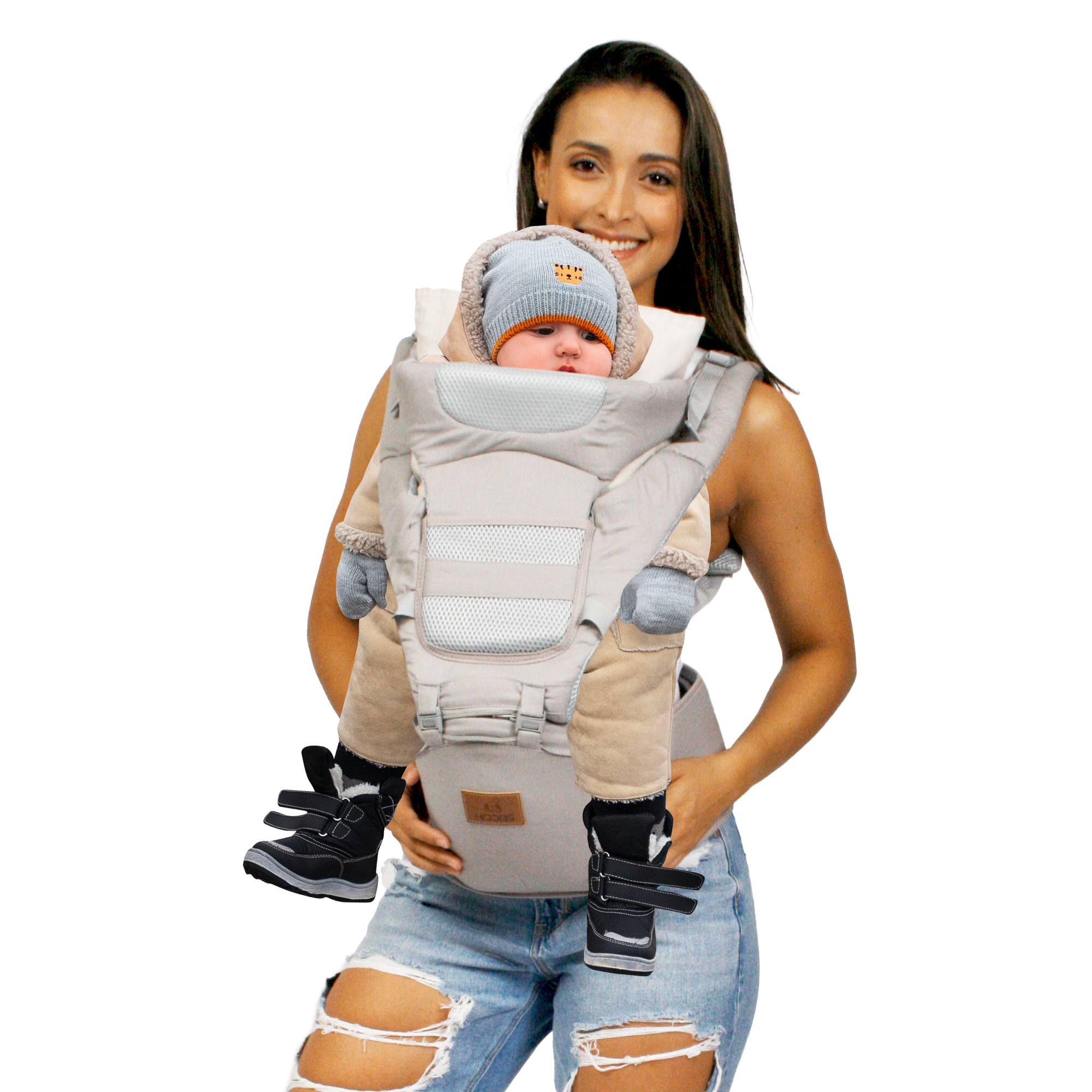 Mochila Cangurera Bebe Porta Bebes Ergonomica Multifuncional Color Gris.