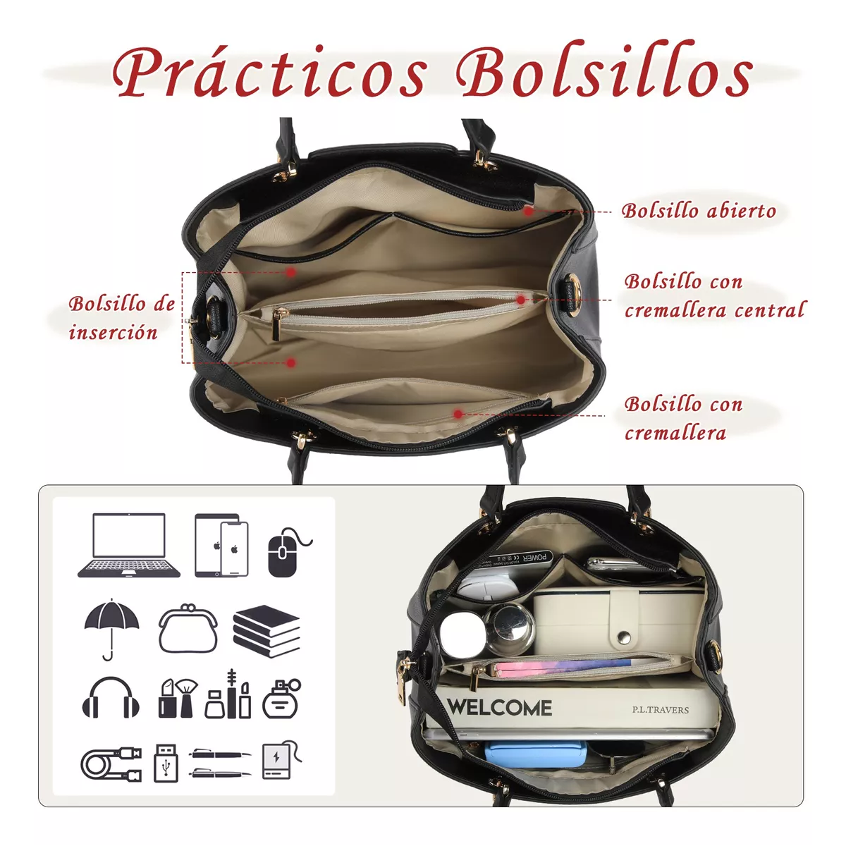 Bolso Mano Tote Bolsa Mochila Mujer Gran Capacidad Ligero