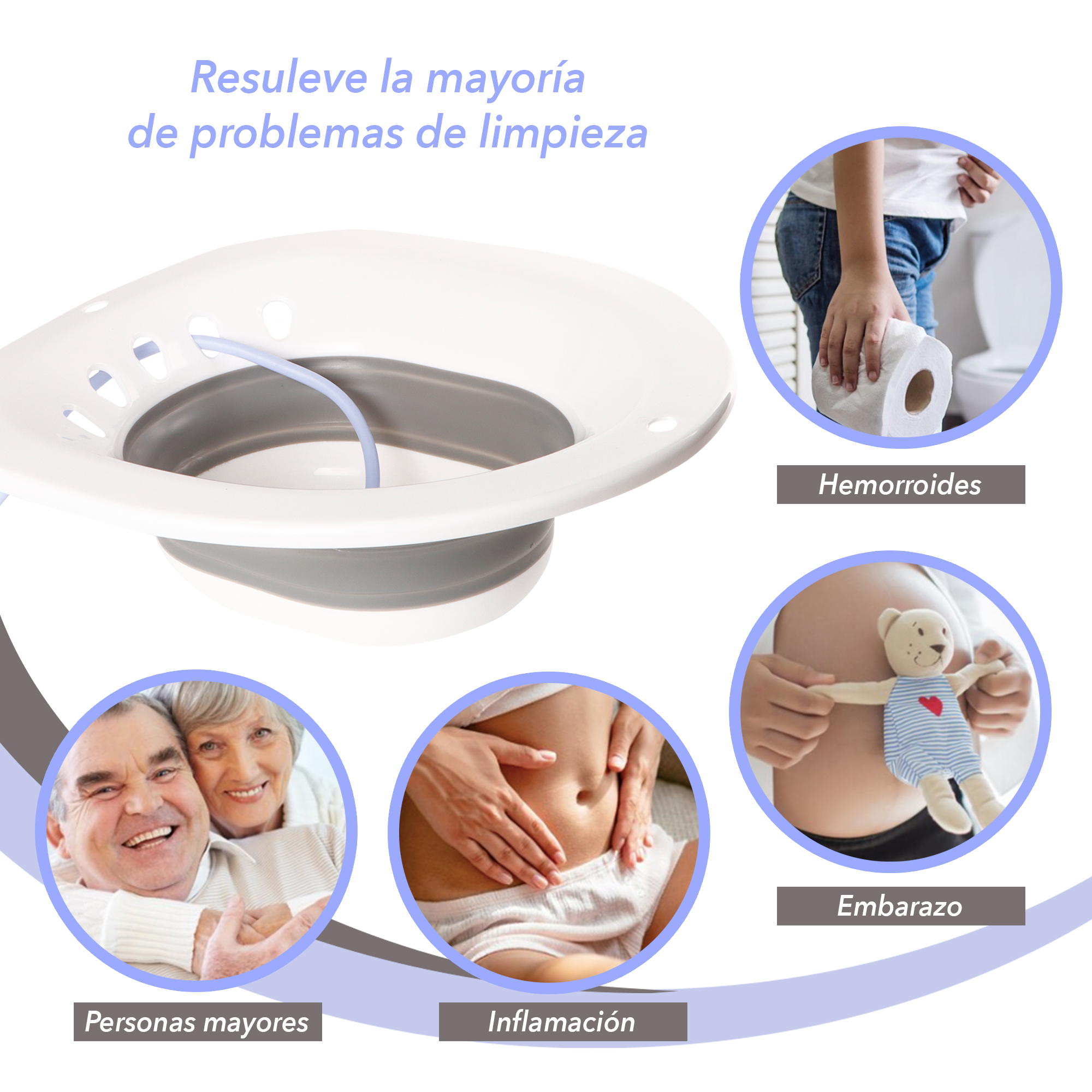 Kit De Baño Para Hemorroides Asiento De Inodoro Bidet Masaje GRIS.