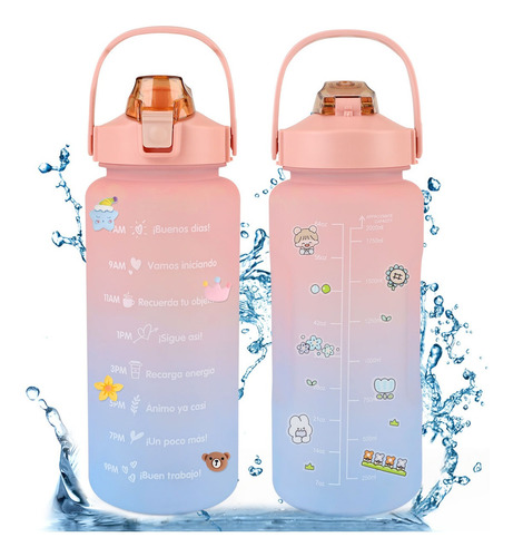 Botella De Agua set 3 botellas Motivacional Deportiva escolar 2lt, 1lt y 300ml Azul stikers.