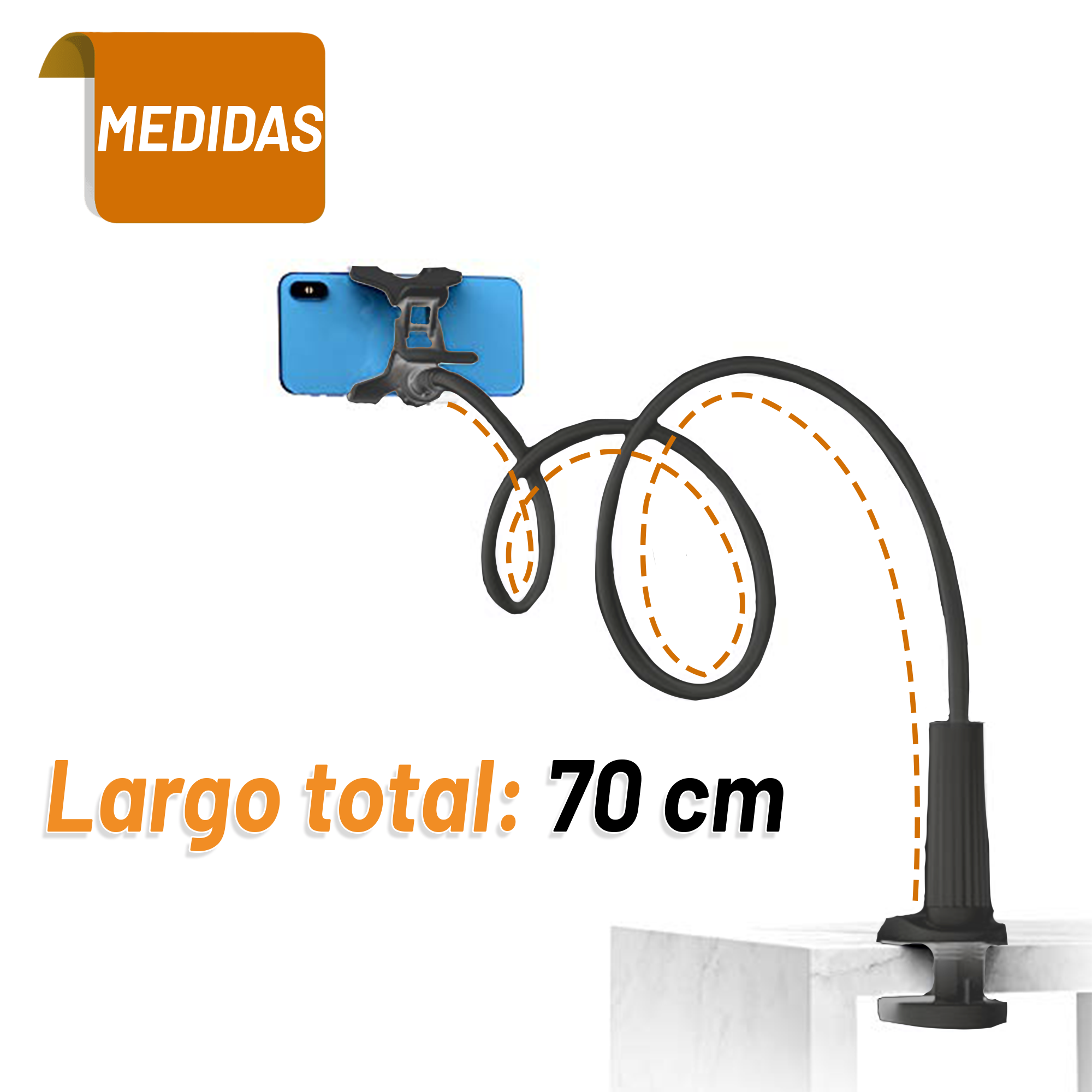 Soporte para Celular Archy Brazo Flexible Universal Multiangulo Rotación 360 Mesa Escritorio Hogar Oficina con Brazo De Ajuste Clip Pinza Porta Celular.