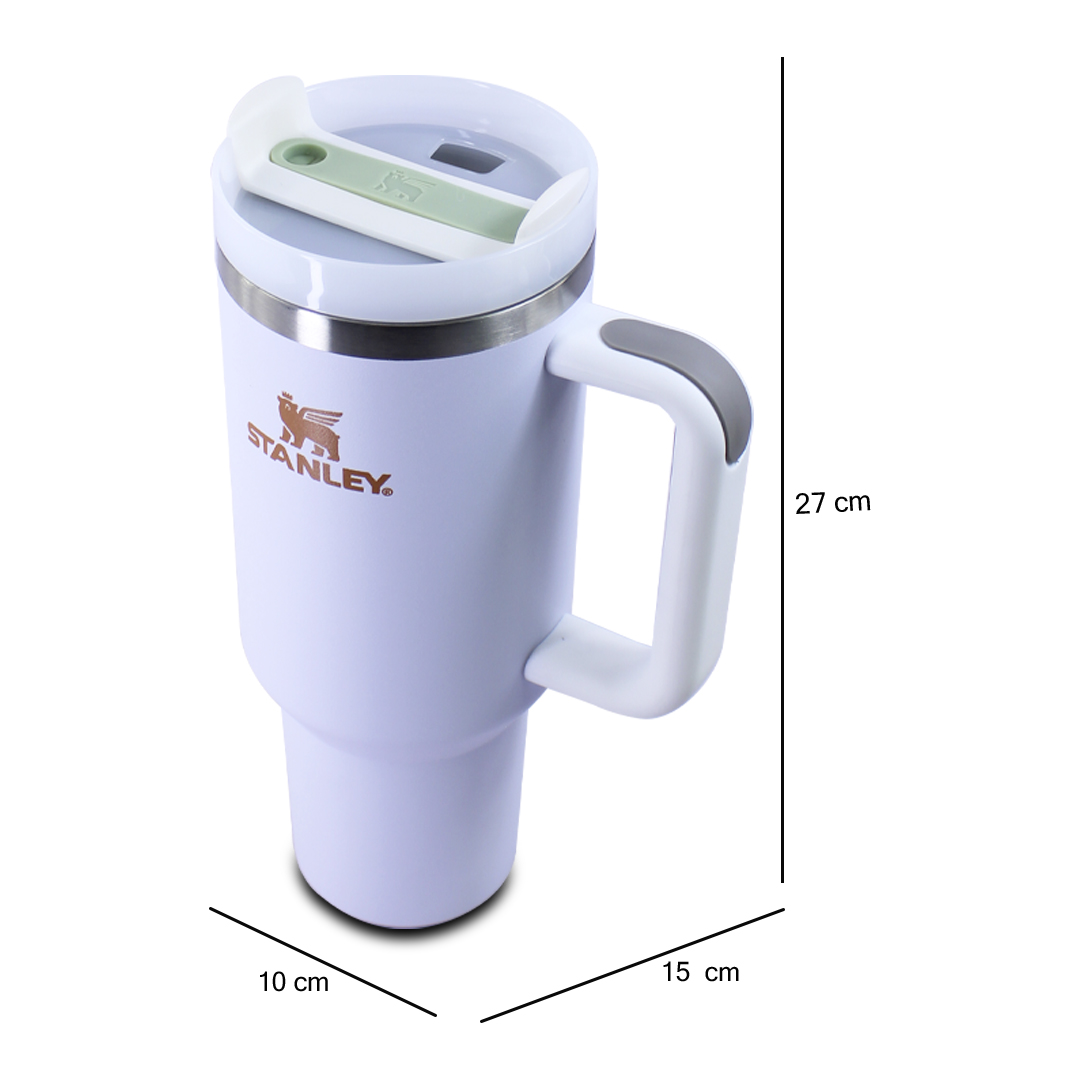Vaso Termico Blanco Tipo Stanley De Acero Inoxidable 40oz Con Popote.