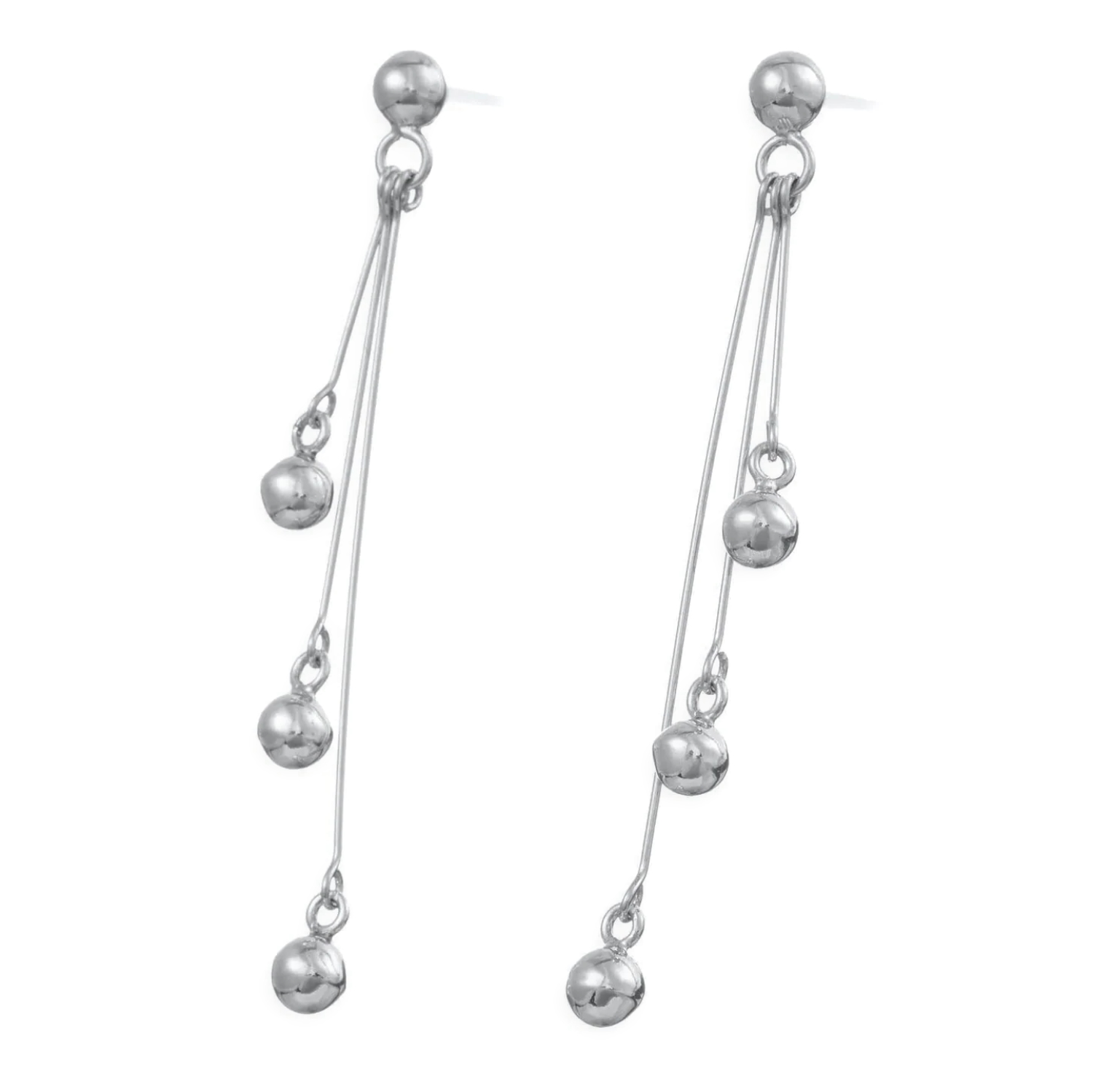 Aretes de fina plata ley 925 diseño de racimo de esferas colgantes.