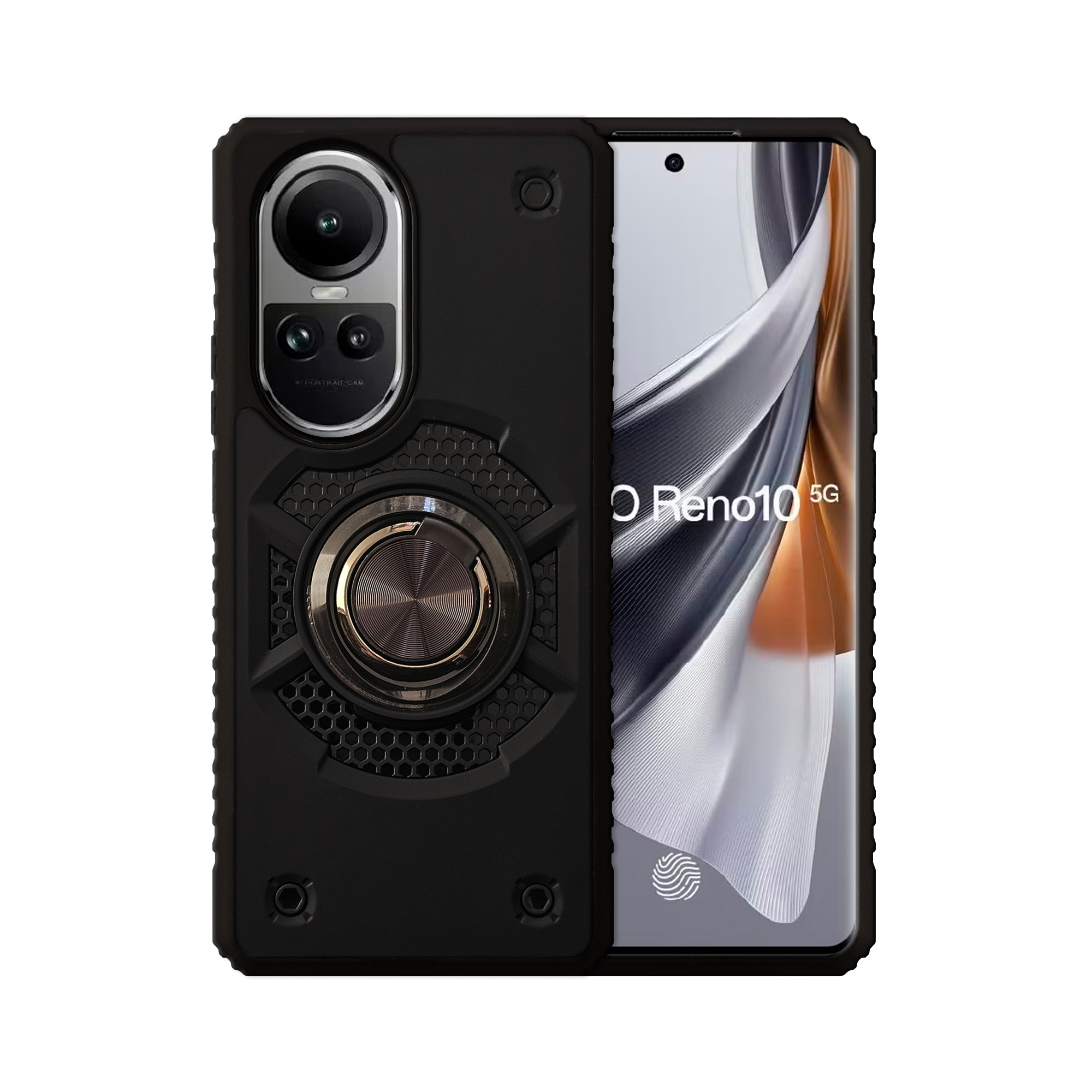 Funda Uso Rudo con Anillo Capitán Para Oppo Reno 10 5G Negro