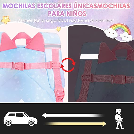 A Nasjac Mochilas Escolares para Niñas de Primaria, 7 Piezas Gran Capacidad Mochila Infantil Adolescentes con Fiambrera y Estuche, Impermeable Bolsa Escolar para Niños