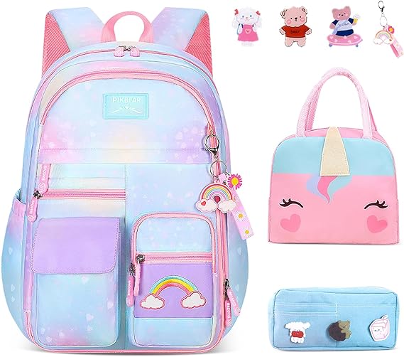 A Nasjac Mochilas Escolares para Niñas de Primaria, 7 Piezas Gran Capacidad Mochila Infantil Adolescentes con Fiambrera y Estuche, Impermeable Bolsa Escolar para Niños