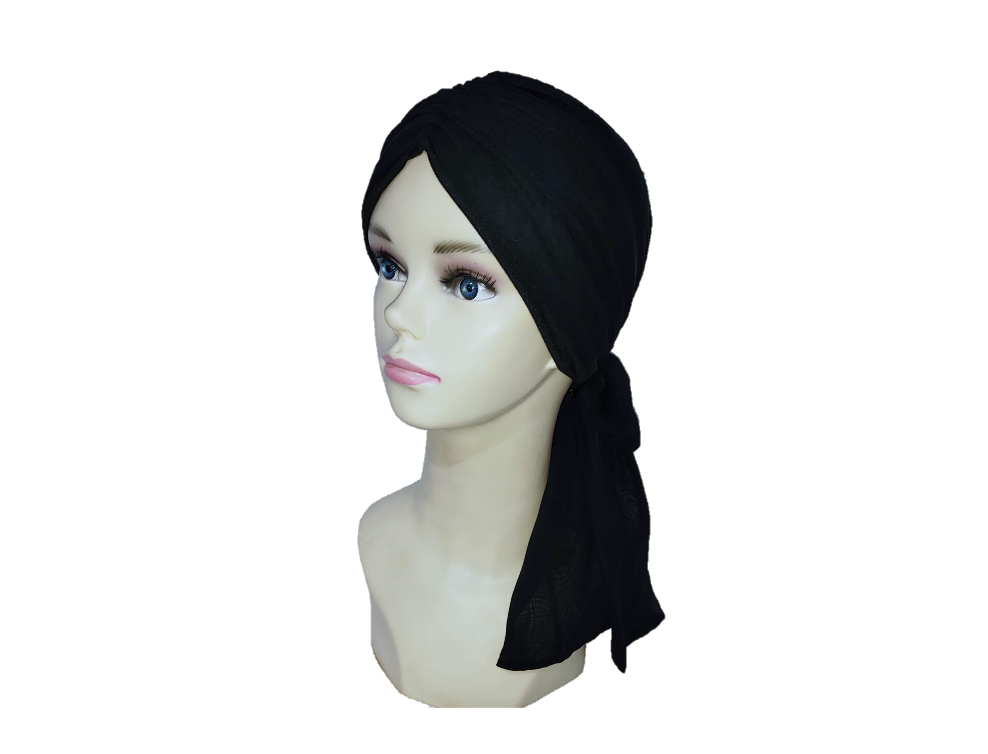 Turbante Dama Gorro Oncológico Con Banda Quimio Algodón Negro.