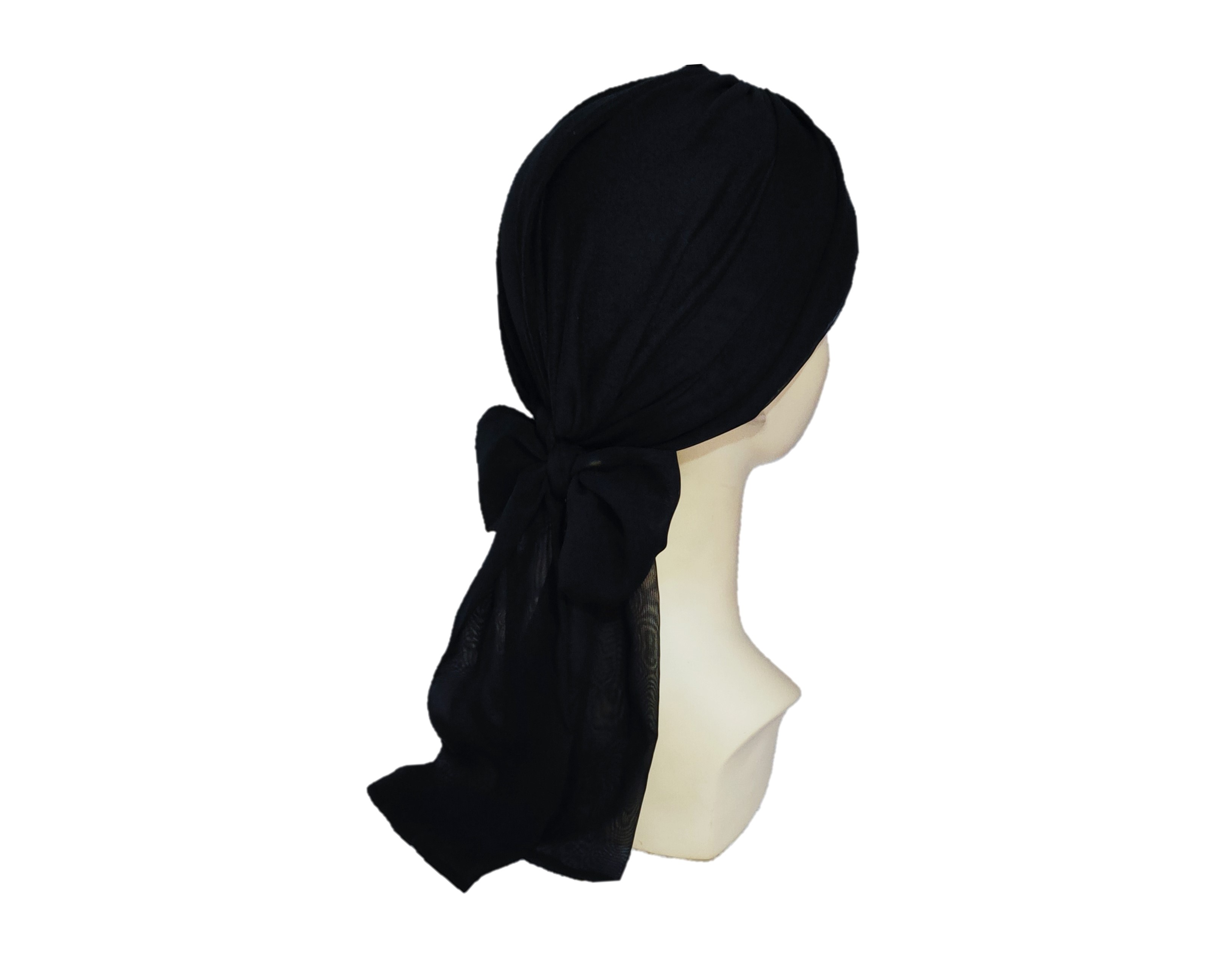Turbante Dama Gorro Oncológico Con Banda Quimio Algodón Negro.
