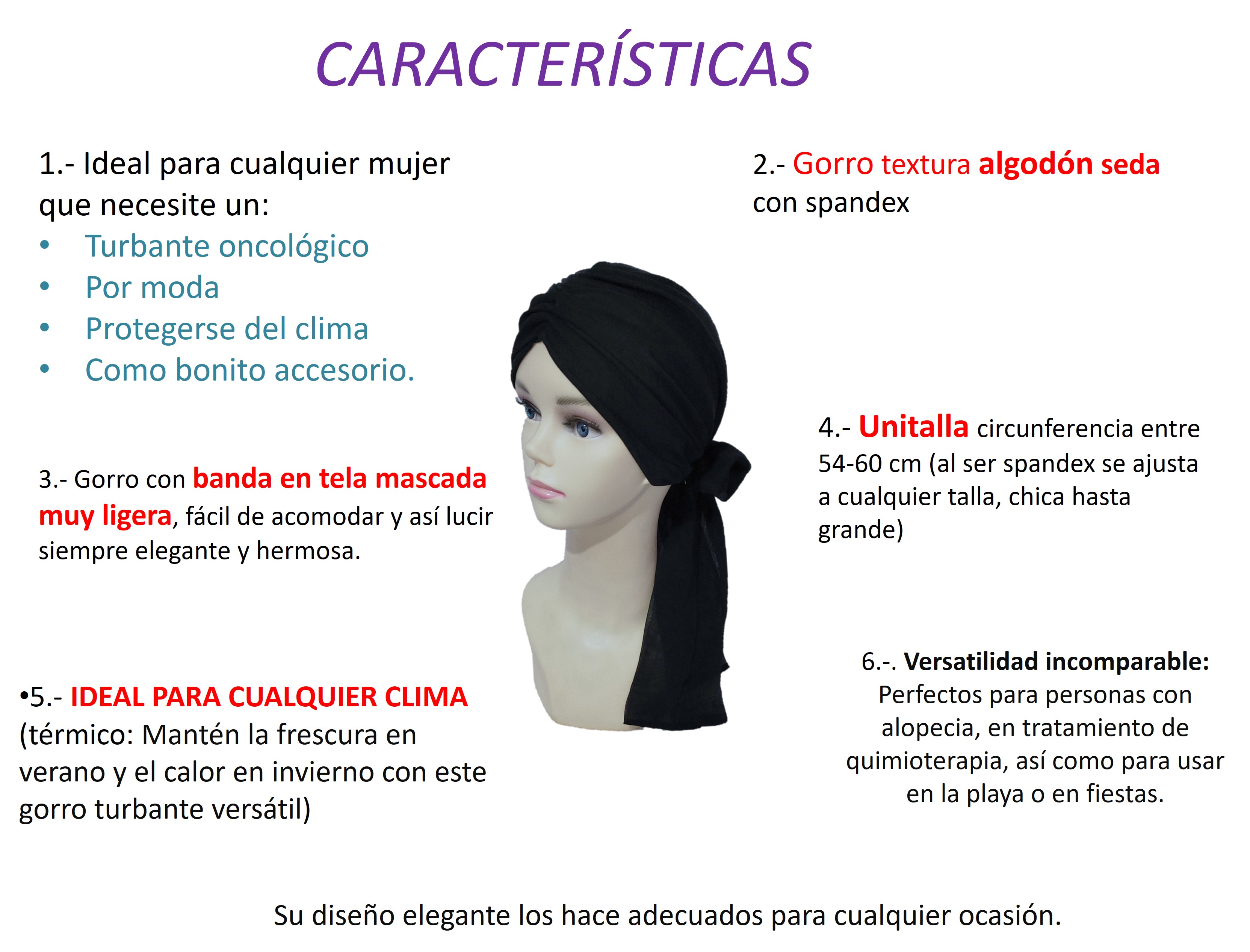 Turbante Dama Gorro Oncológico Con Banda Quimio Algodón Negro.
