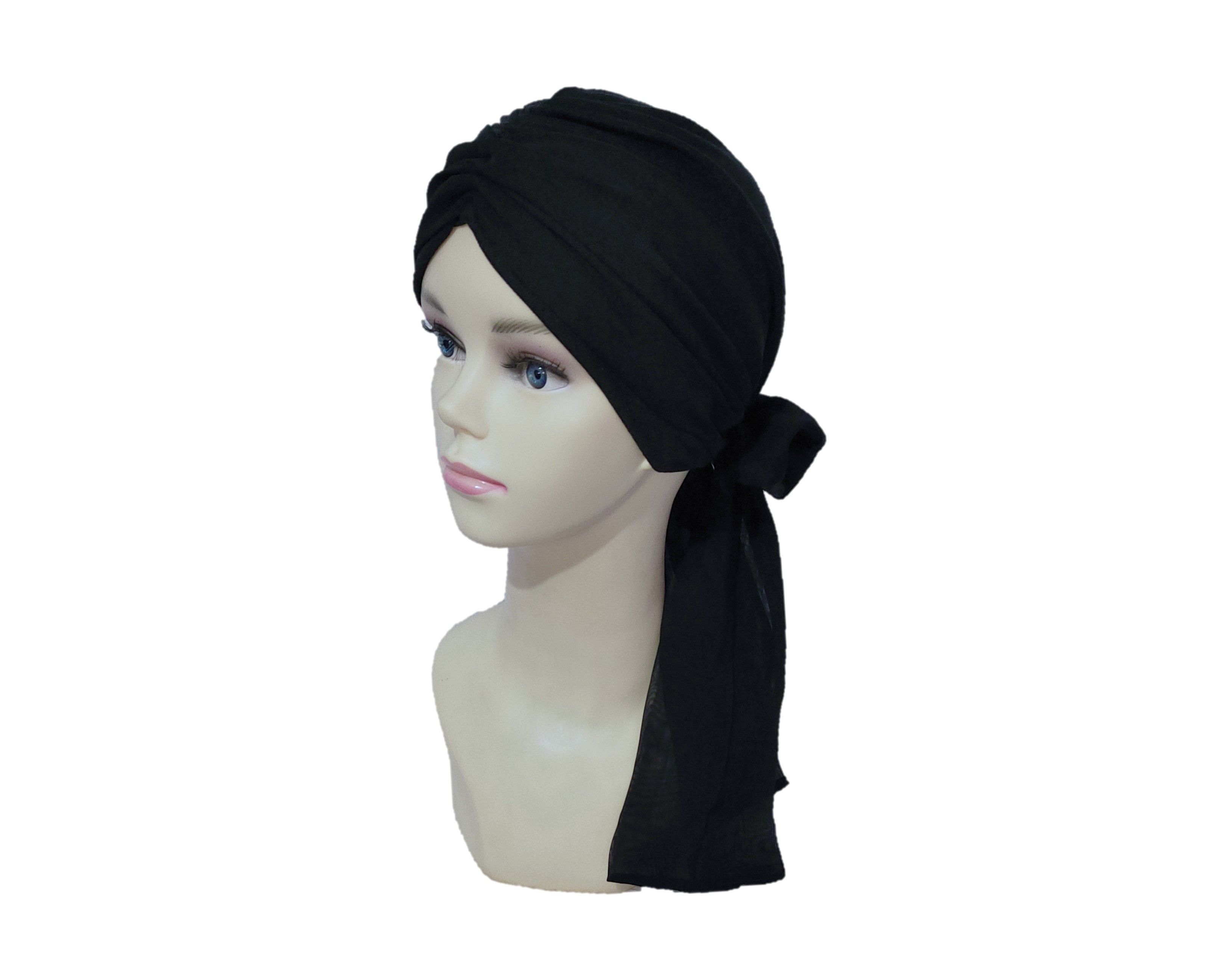 Turbante Dama Gorro Oncológico Con Banda Quimio Algodón Negro.