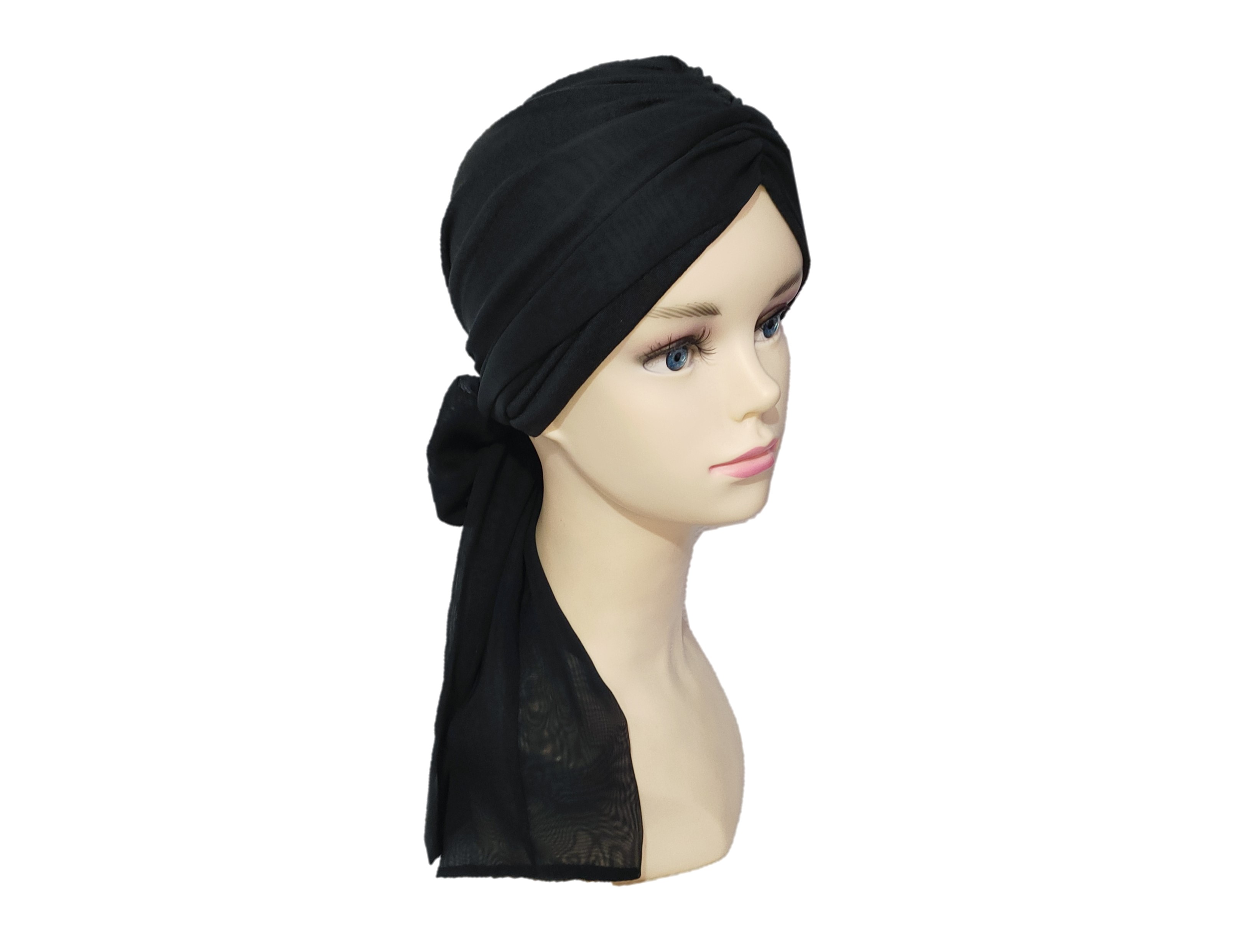 Turbante Dama Gorro Oncológico Con Banda Quimio Algodón Negro.