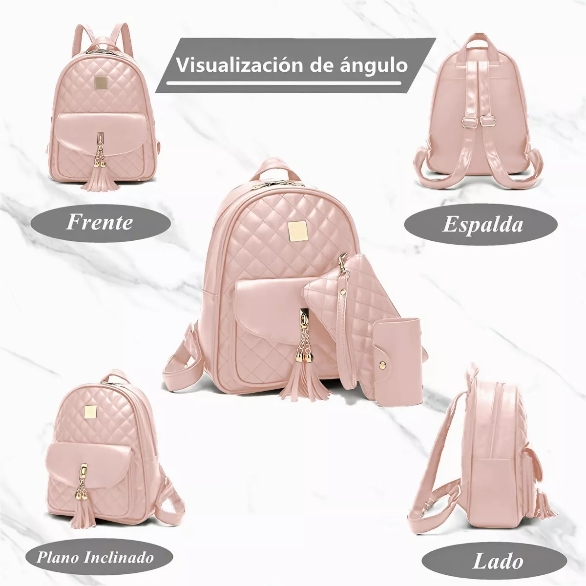Mochilas Damas Bolsas De Cuero Versátil Rosa Conjunto 3 Pack