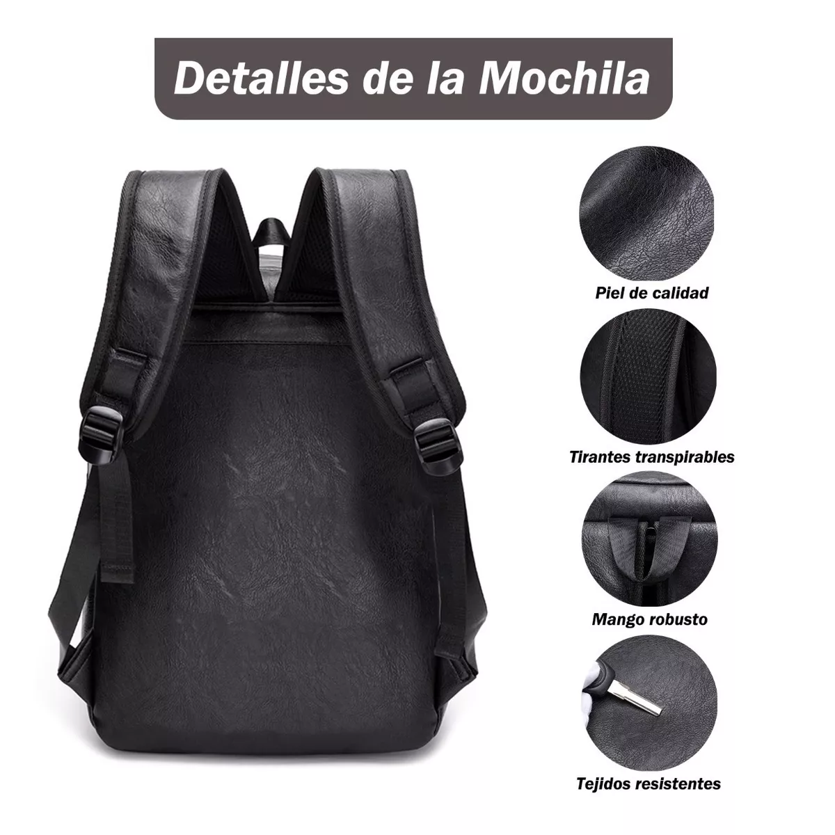 Mochila Laptop 15.6in Impermeable Para Mujer De Piel Escolar.
