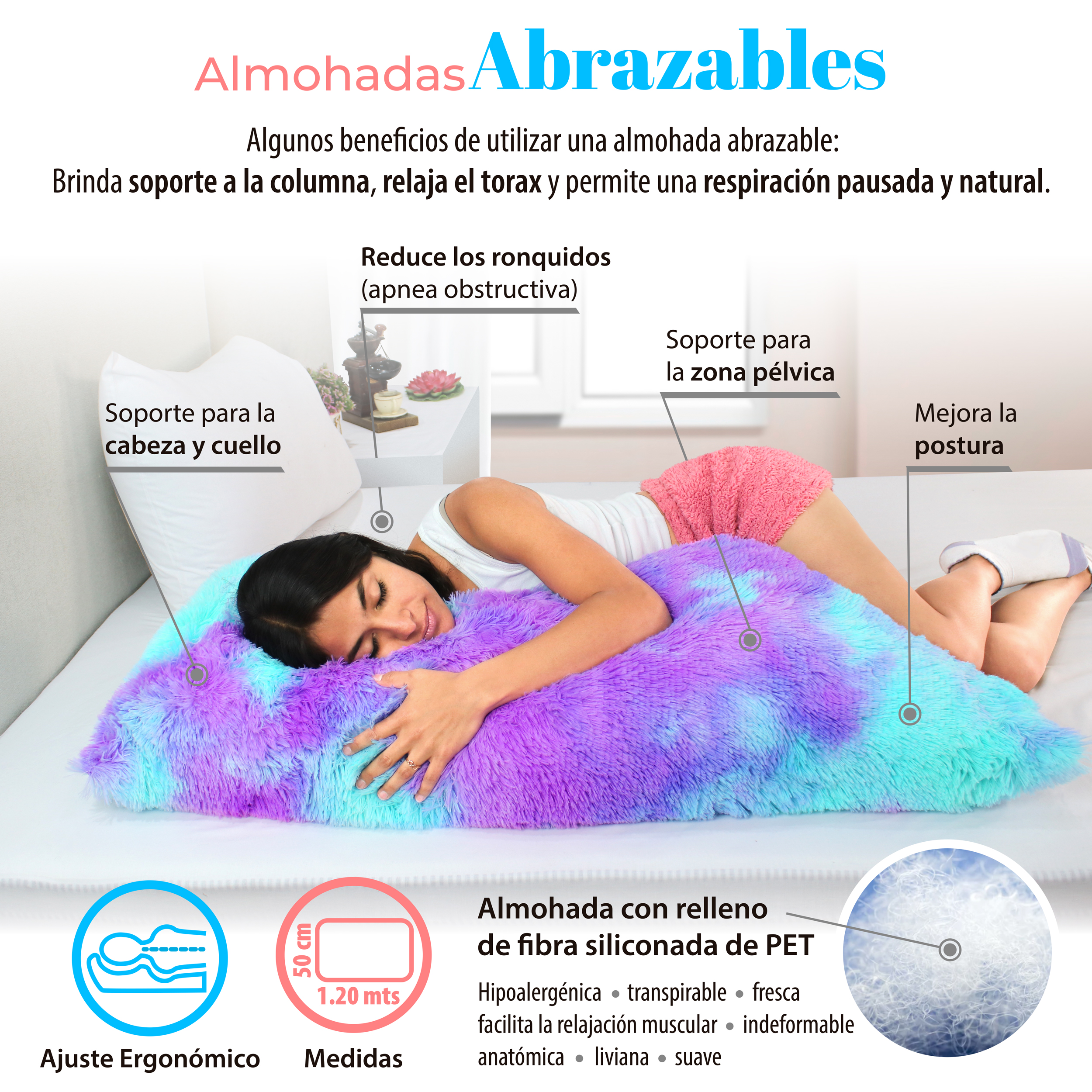 Almohada Abrazable sullivan, Extra Larga Cómoda Super suave.