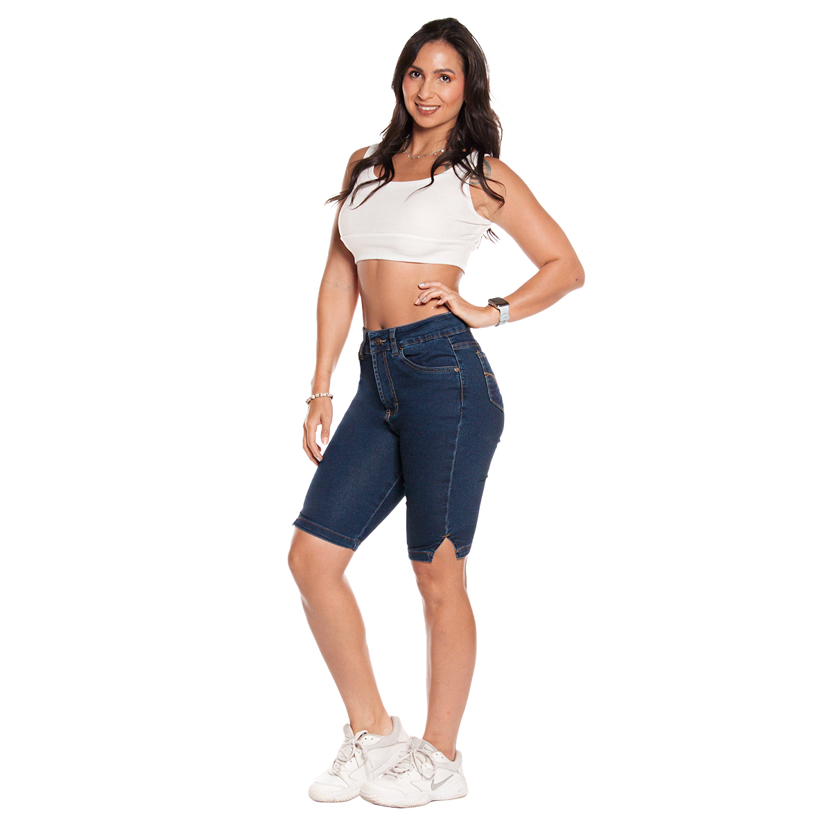 PESCADOR DE MEZCLILLA STRETCH TIRO ALTO PARA MUJER 