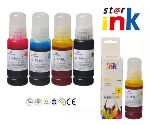 KIT de 4 Tintas Epson T544 Compatibles 70ml C/U Negro / Magenta / Cyan / Aamarilla Star Ink CALIDAD PREMIUM