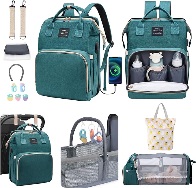 A Nasjac Mochila Pañalera Multifuncional con Mosquitero y Juguete,13 en 1 Bolso de Pañales Gran Capacidad Impermeable
