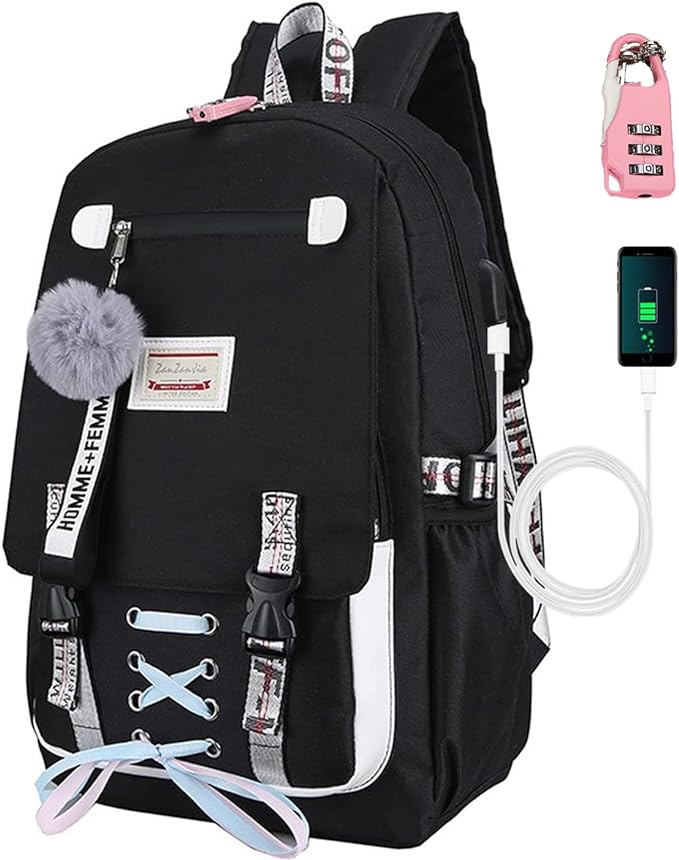 A Mochilas Kawaii para Mujer Mujer Mochila Escolar Juvenil Laptop Estudiante Universitaria Mochila Teen Hairball Pull