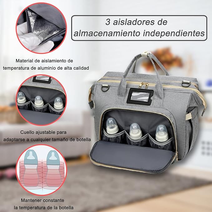 A MOSU Mochila de pañales multifuncional portátil, bolsa de pañales impermeable de gran capacidad, convertible en cuna.