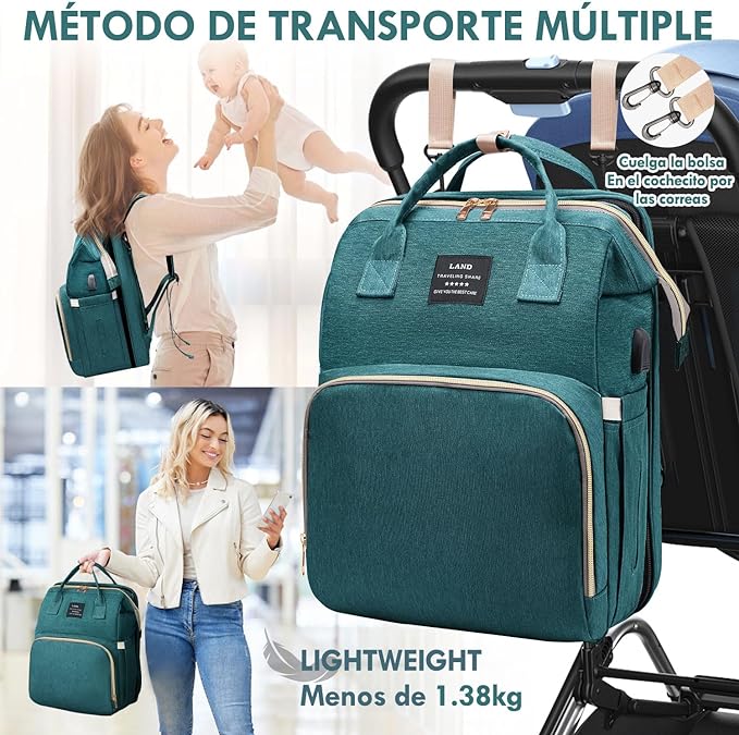 A Nasjac Mochila Pañalera Multifuncional con Mosquitero y Juguete,13 en 1 Bolso de Pañales Gran Capacidad Impermeable