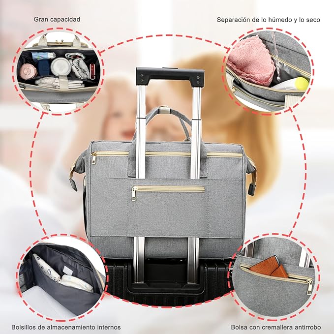 A MOSU Mochila de pañales multifuncional portátil, bolsa de pañales impermeable de gran capacidad, convertible en cuna.